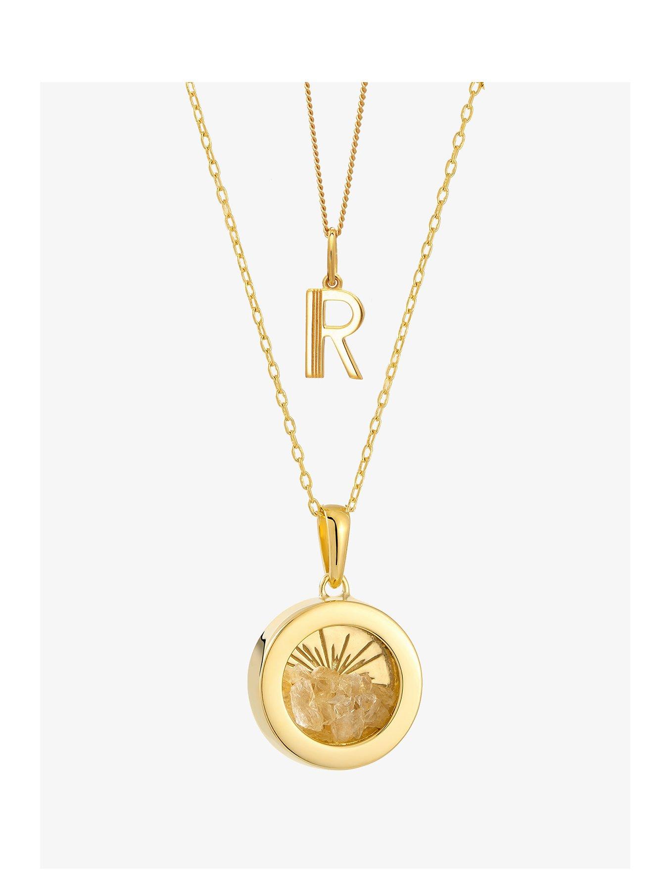 Rachel Jackson Birthstone Amulet and Initial Necklace Layered Set Gold