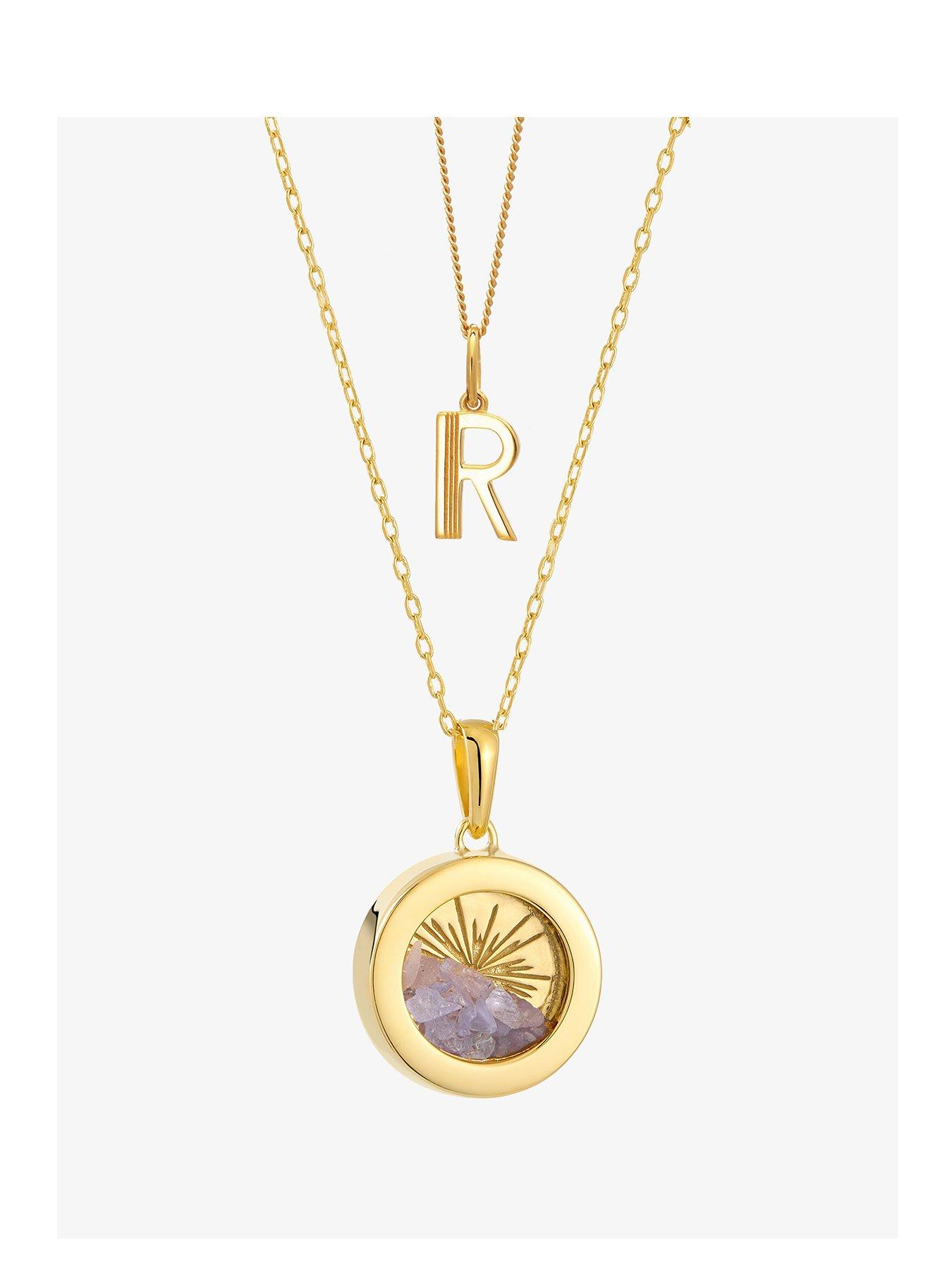 Rachel Jackson Birthstone Amulet and Initial Necklace Layered Set Gold