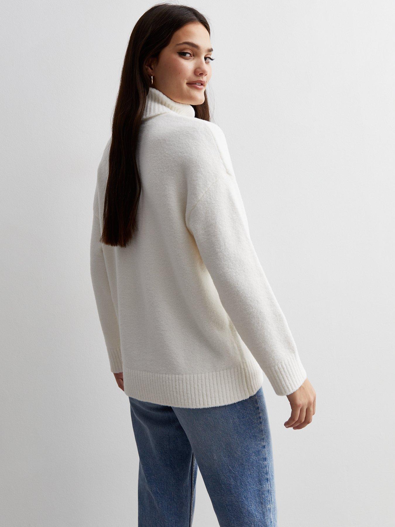 White fluffy polo hot sale neck jumper