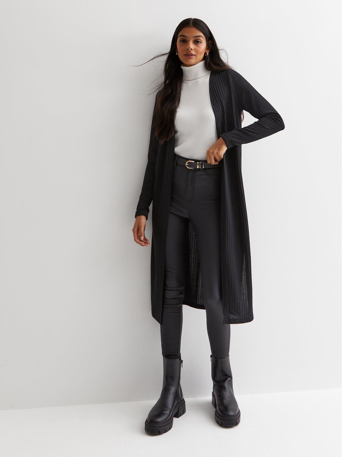 New Look Black Ribbed Fine Knit Long Cardigan | littlewoods.com