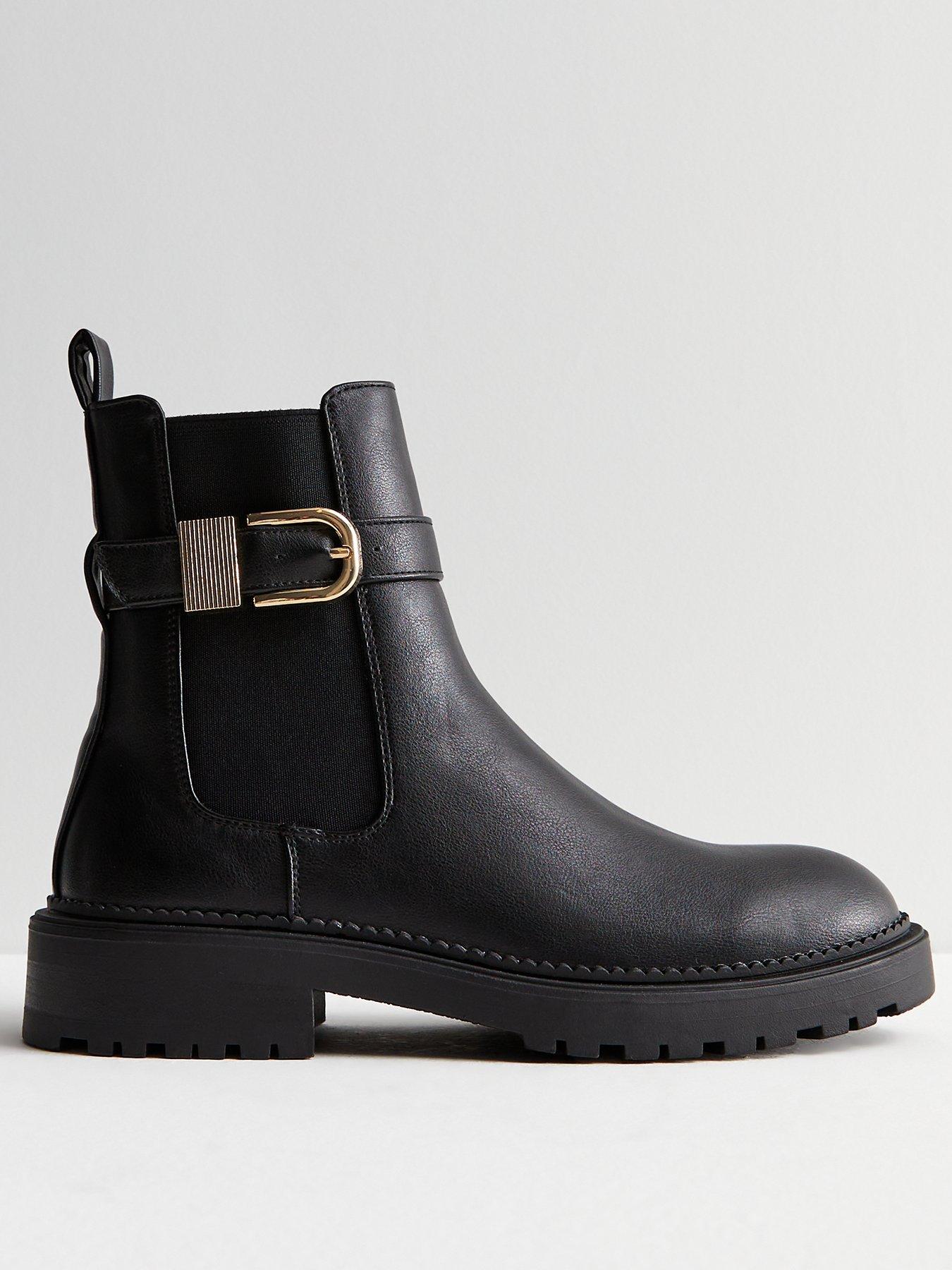 New Look Black Leather Look Buckle Chelsea Boots littlewoods