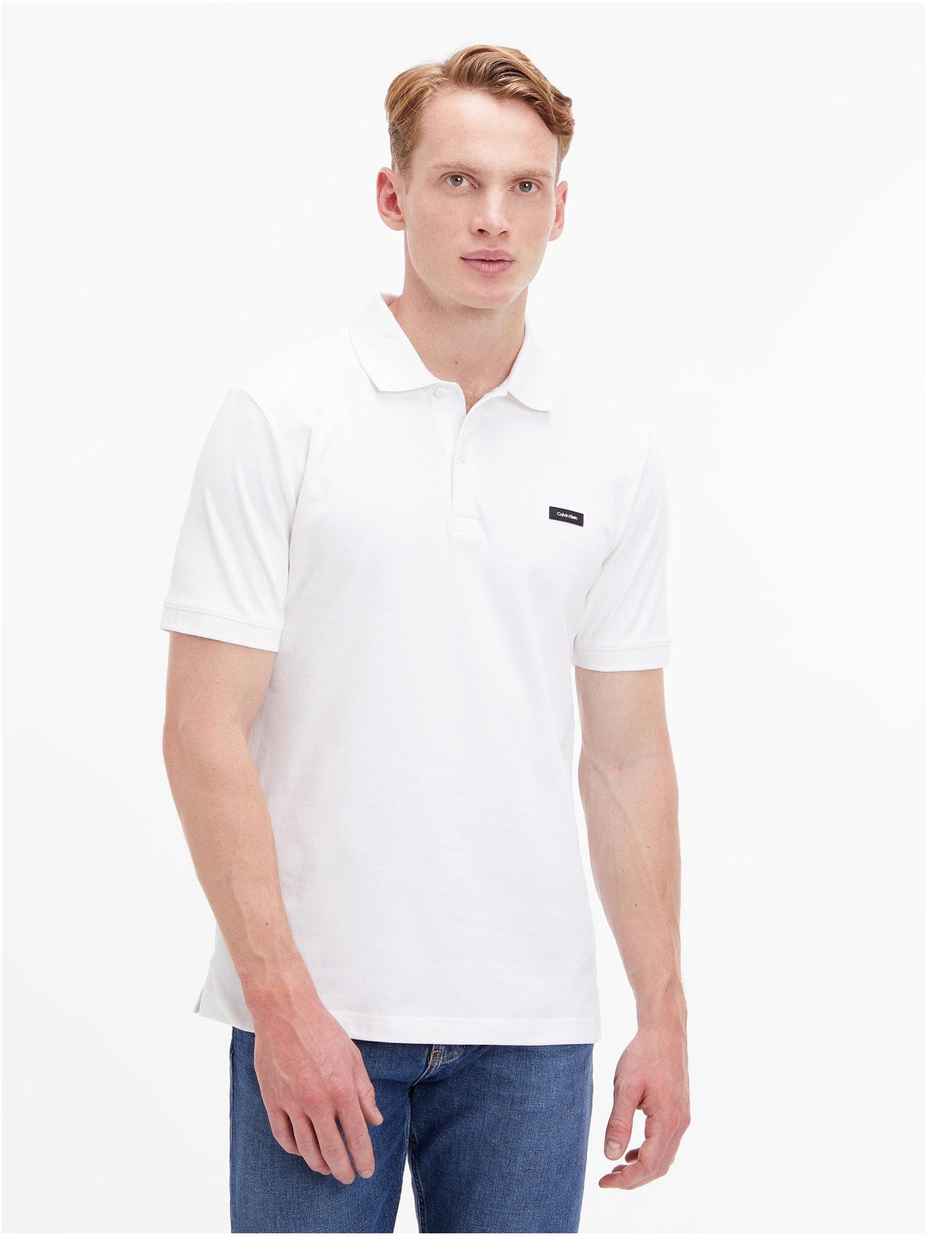  image of calvin-klein-stretch-pique-slim-button-polo-shirt-white