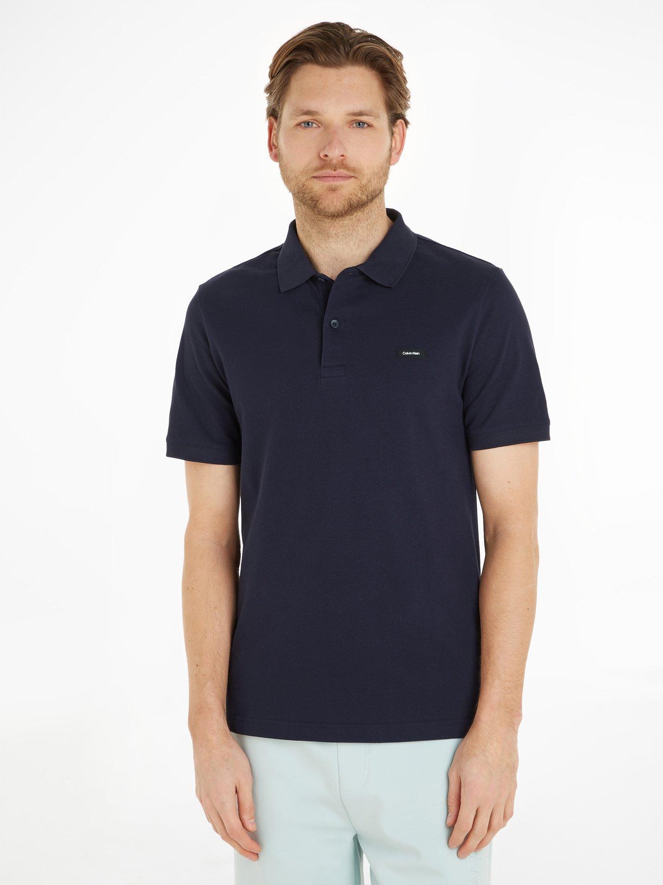Calvin Klein Stretch Pique Slim Button Polo Shirt - Navy