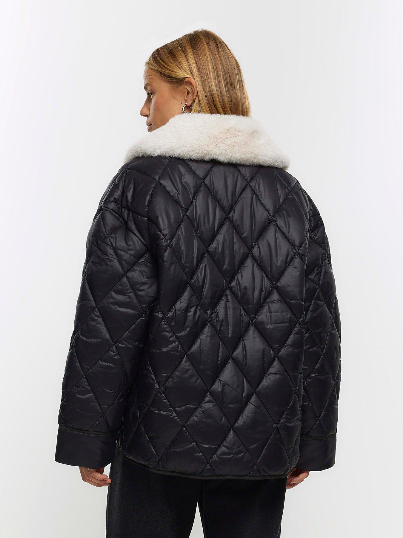 River Island Faux Fur Padded Coat Black littlewoods