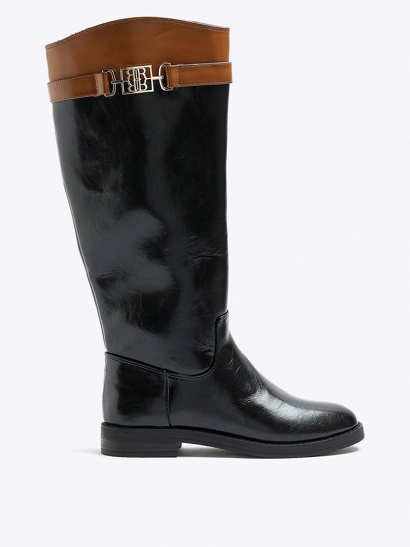 Logo Strap Knee High Boot Black