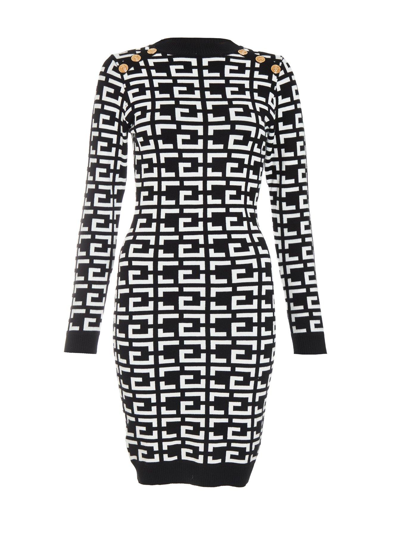 Quiz Black Geometric Print Mini Jumper Dress