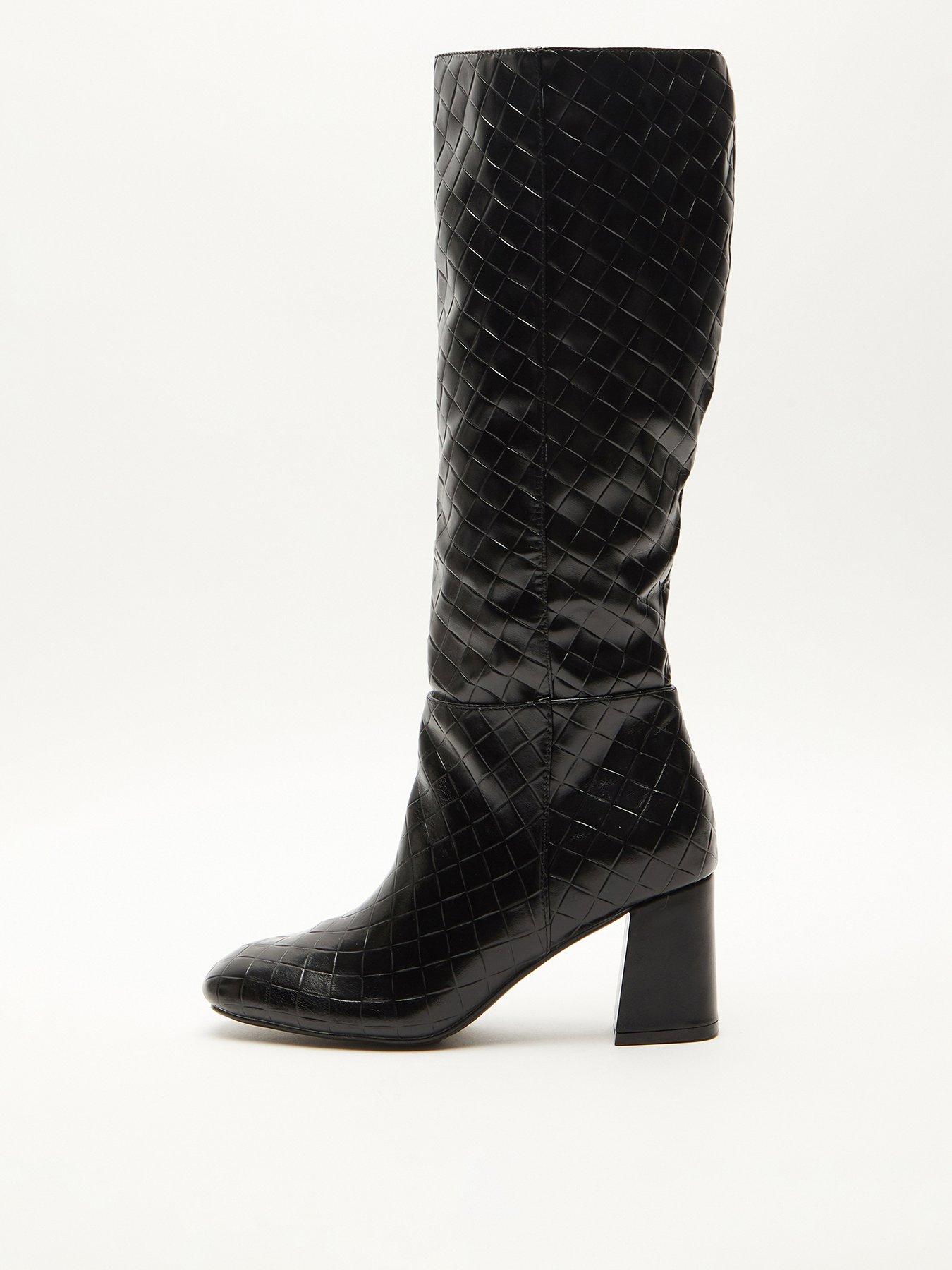 Quiz Black Faux Leather Textured Knee High Boots