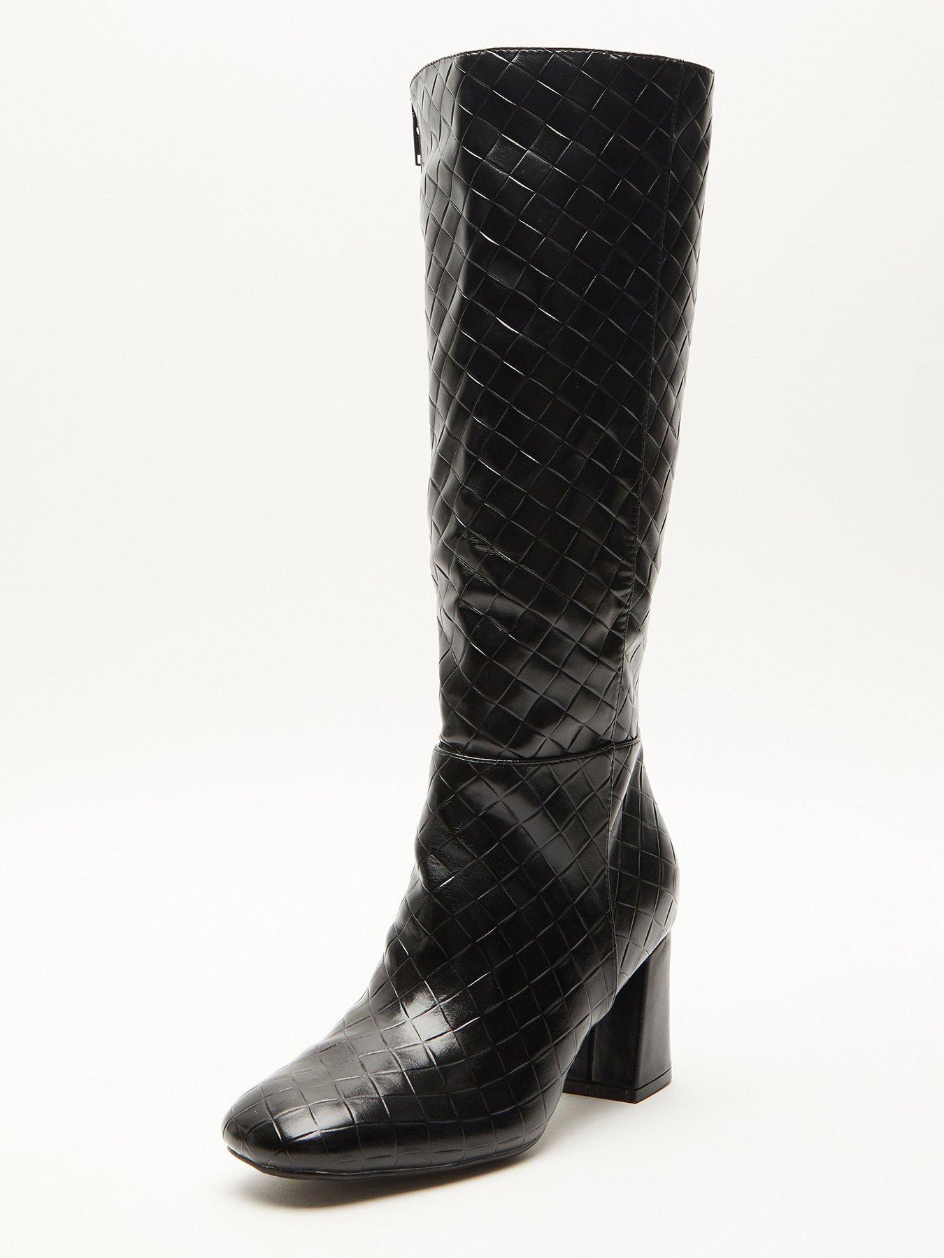 Quiz Black Faux Leather Textured Knee High Boots