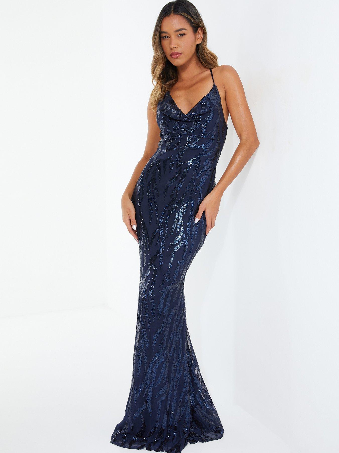 Navy Sequin Cross Back Maxi Dress