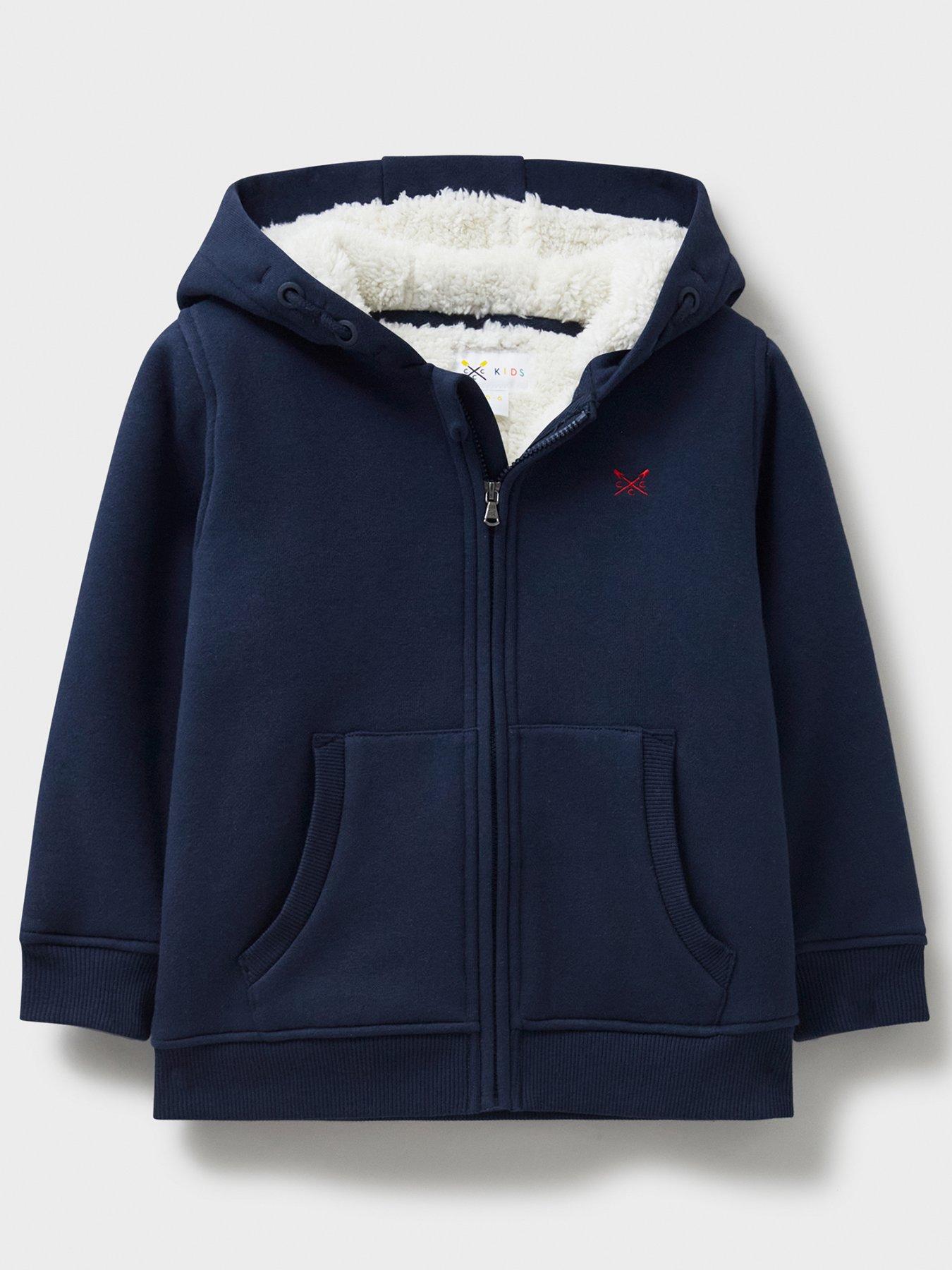 Crew Clothing Boys Teddy Fleece Lined Zip Hoody Navy