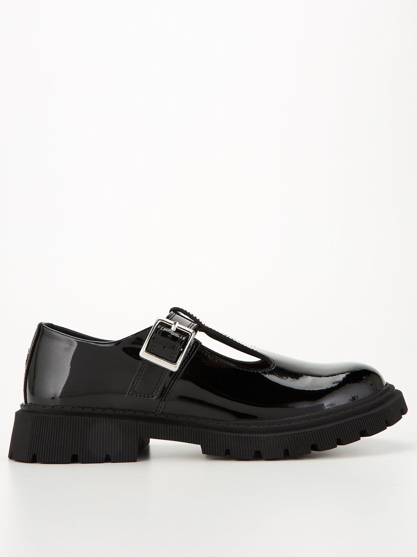 V by Very New Older Girls Patent Leather T-bar School Shoe Chunky