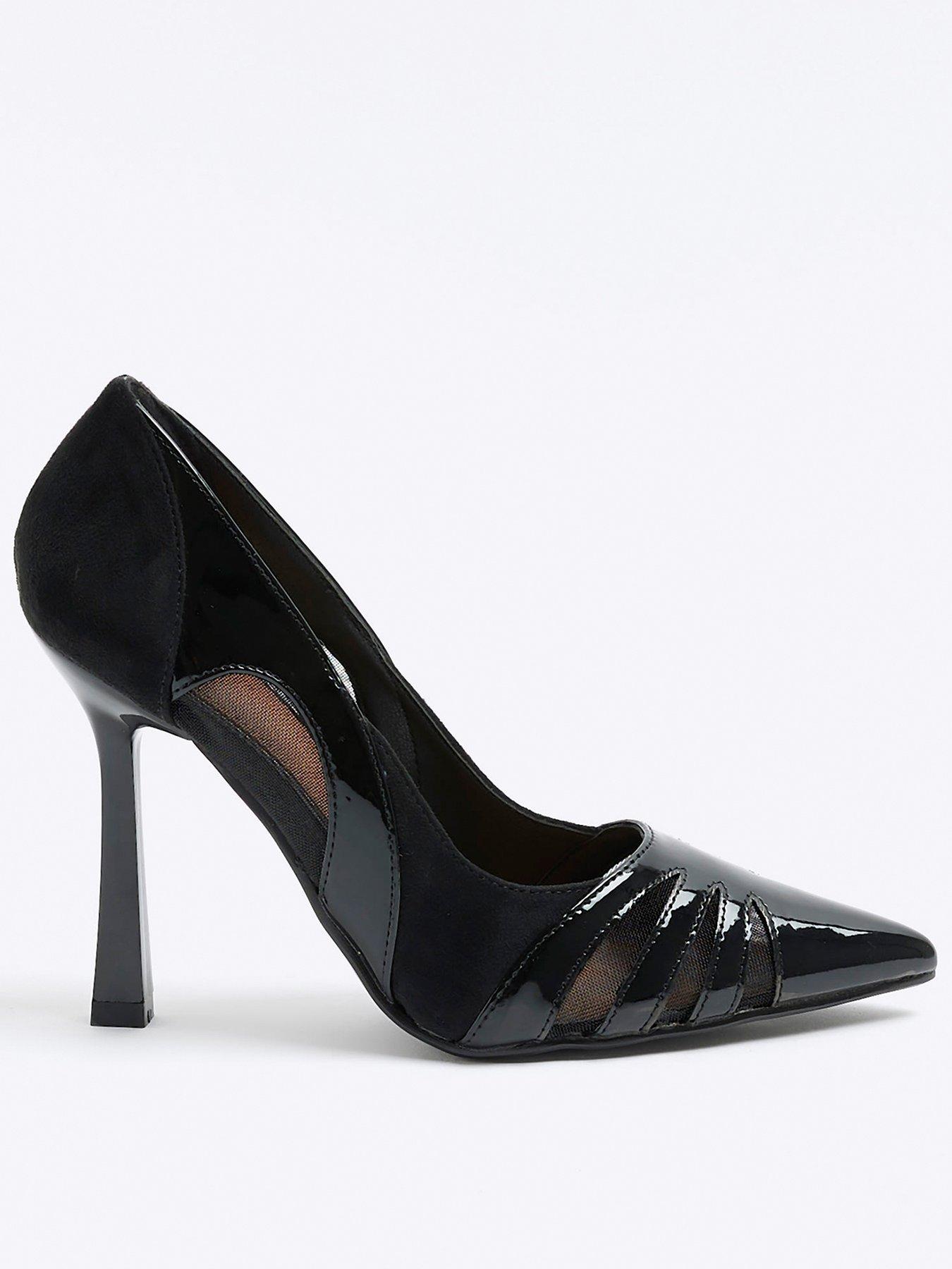 Black leather cheap court shoes sale