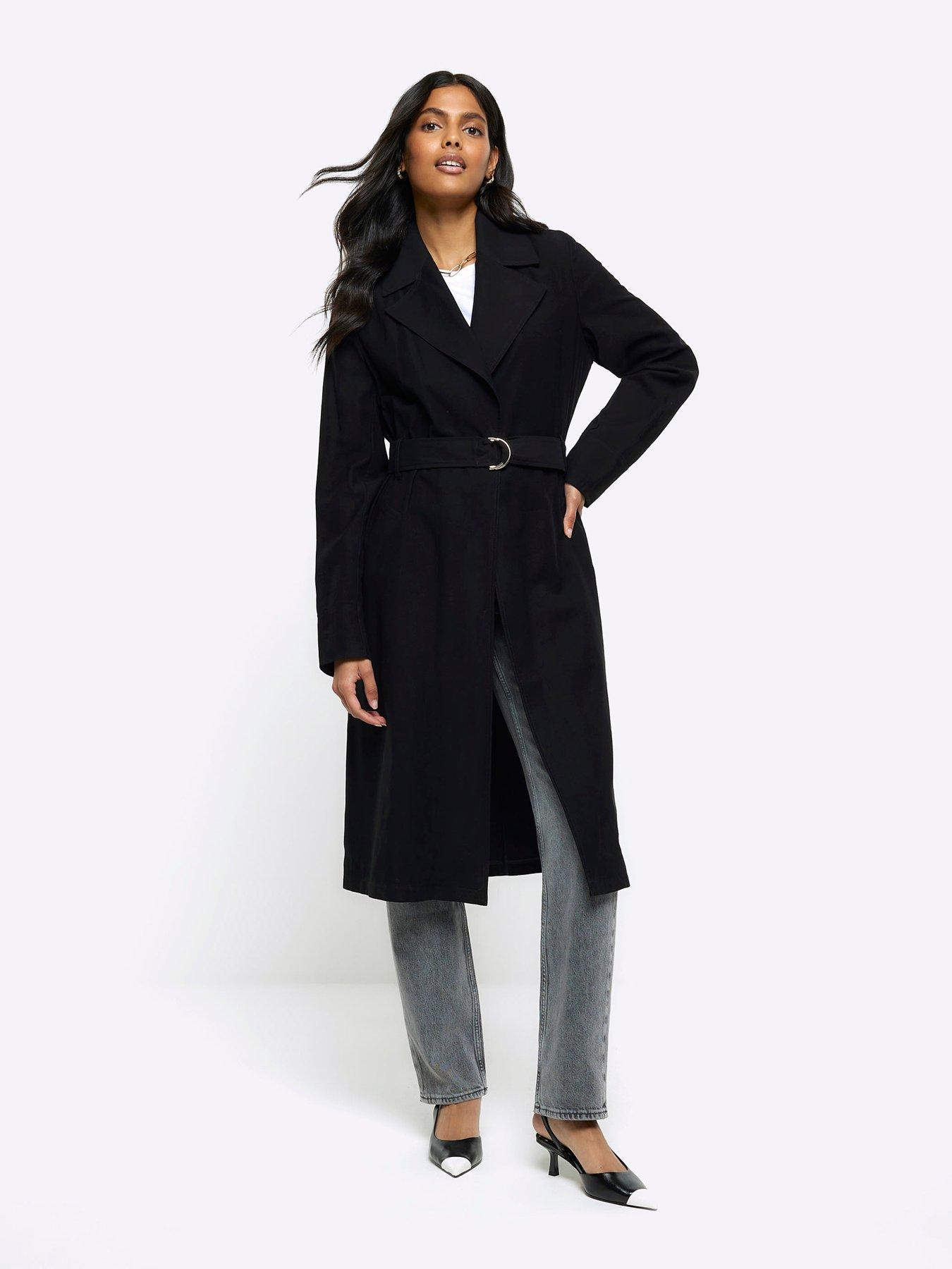 River island black store long coat