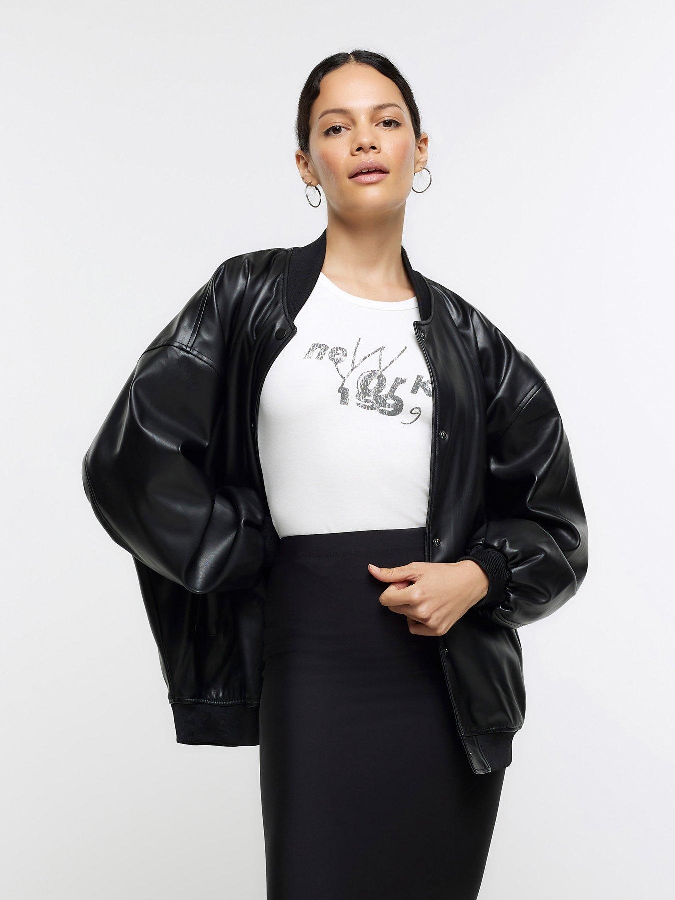 River island black hot sale bomber jacket