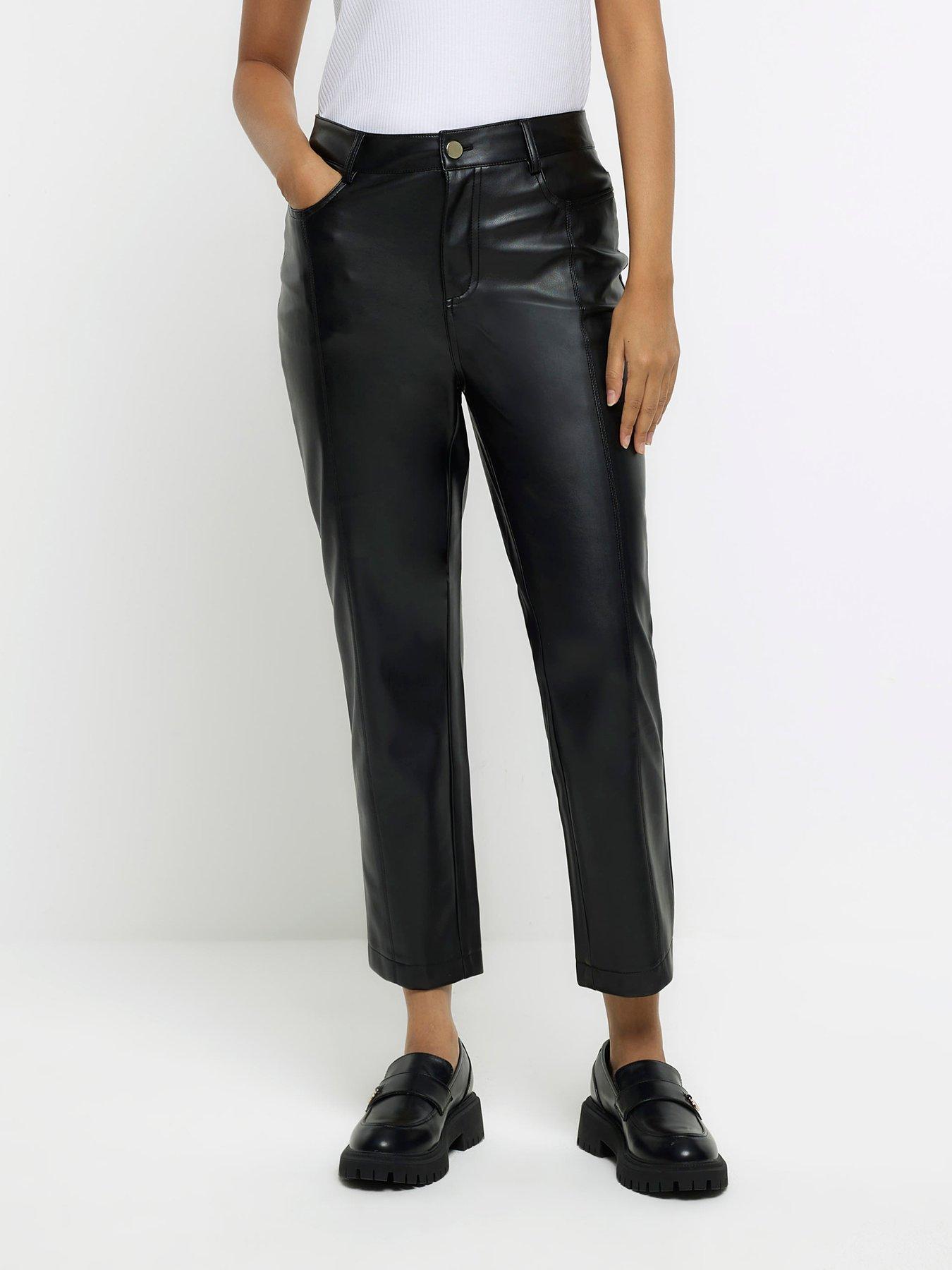 SOSANDAR Black Button Front Faux Leather Trousers RRP £175 size UK 12