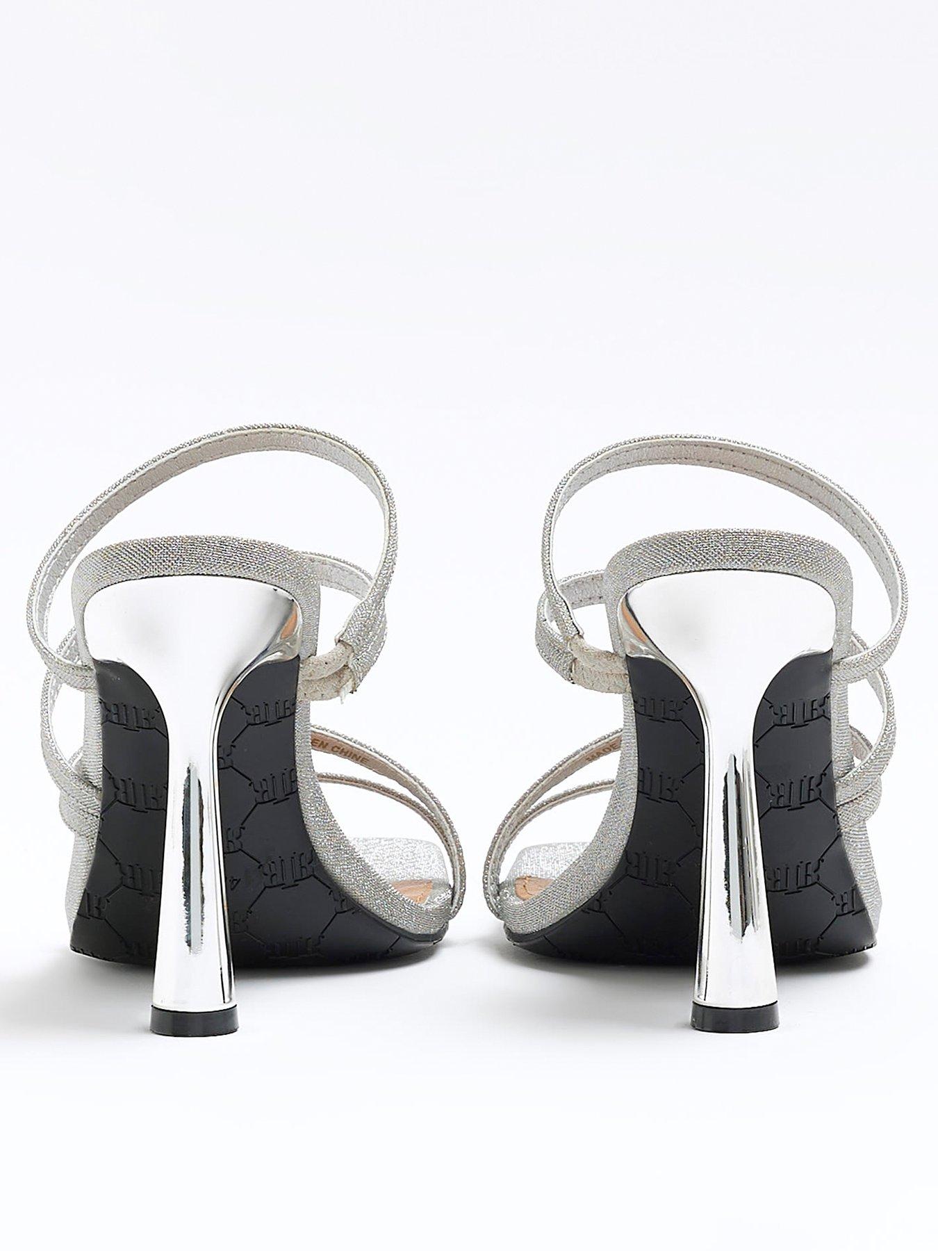 River Island Wide Fit Strappy Heeled Mule Silver littlewoods