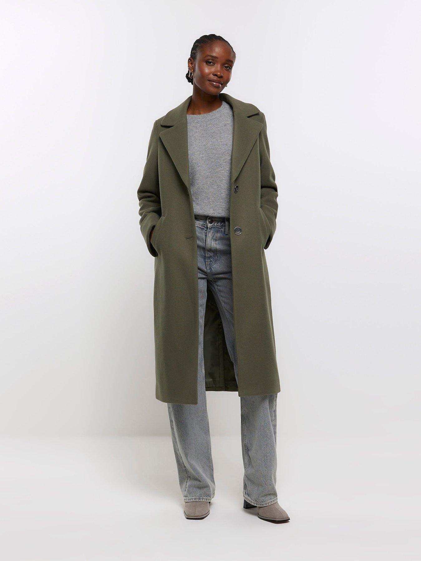 River island khaki military coat on sale