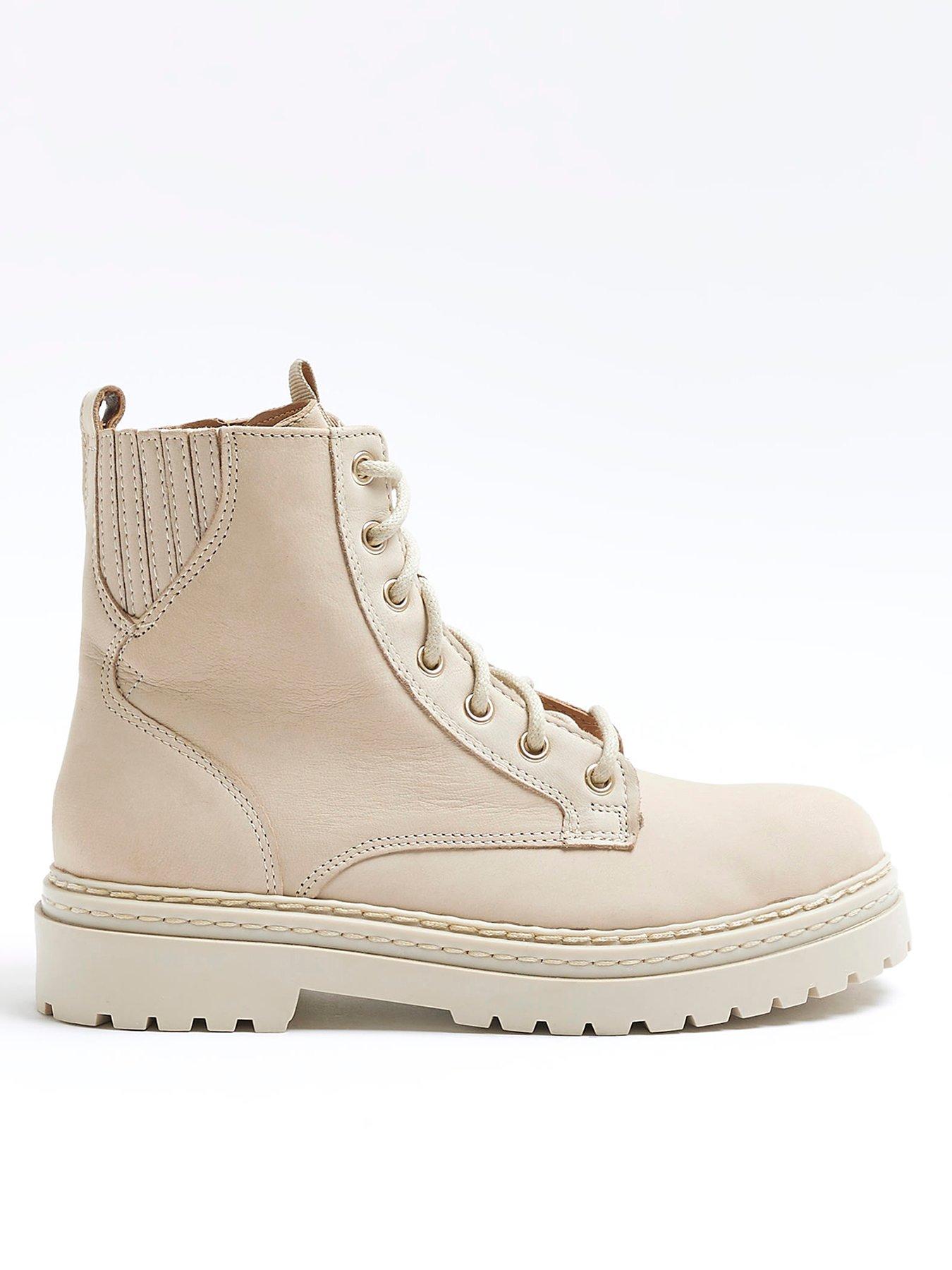 River Island Elastic Lace Up Boot Cream littlewoods