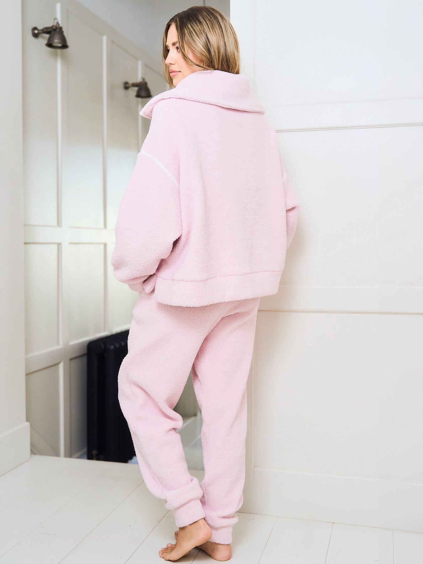  image of jim-jam-the-label-half-zip-fleece-two-piecenbsplounge-set-pink