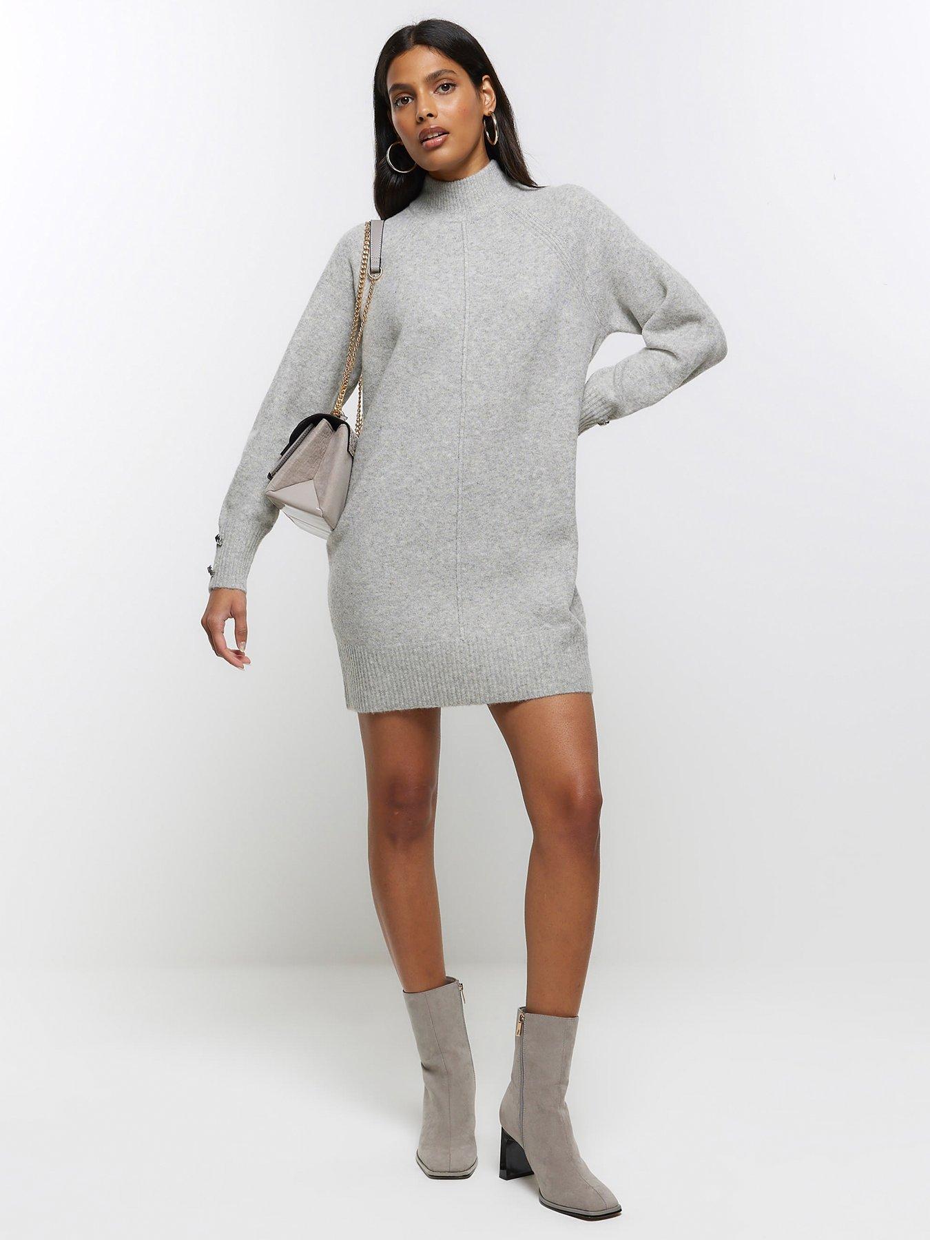 River Island Cosy Jumper Dress - Grey Marl