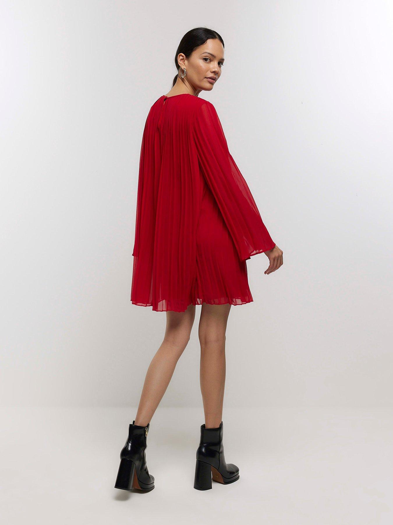 Pleated Mini Dress Red