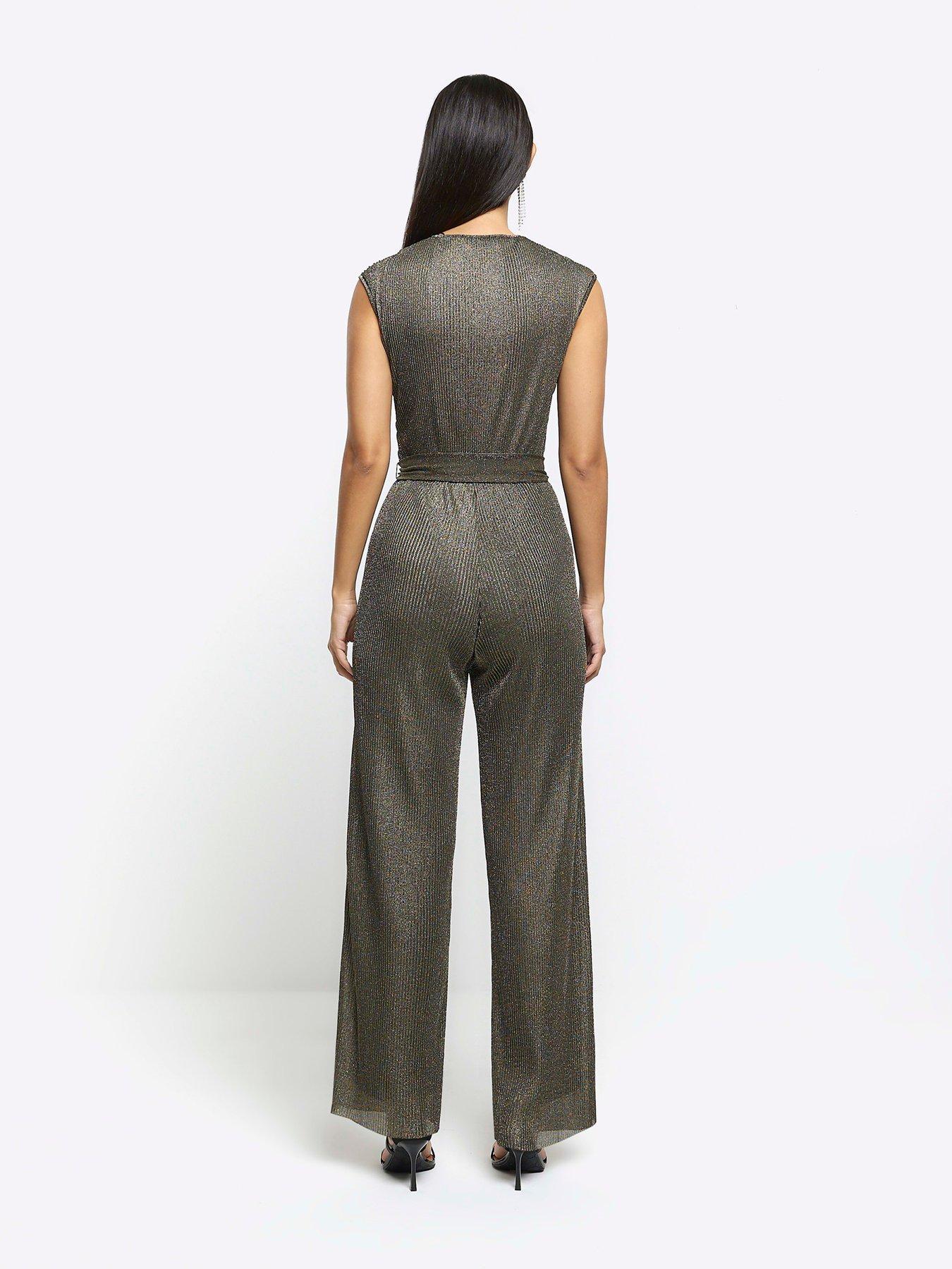 River Island satin jumpsuit with kimono sleeves in brown