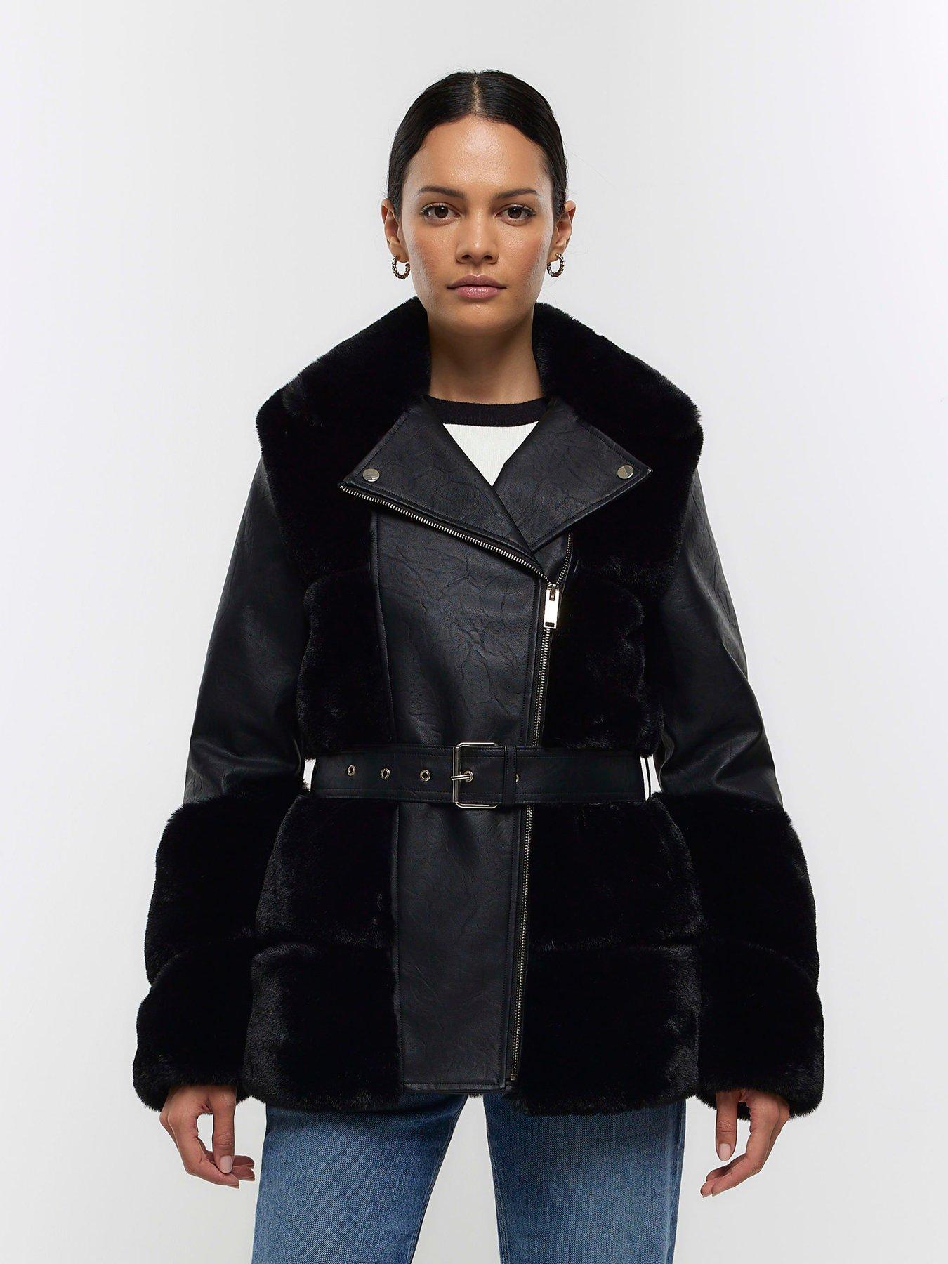 River island black sales faux fur jacket