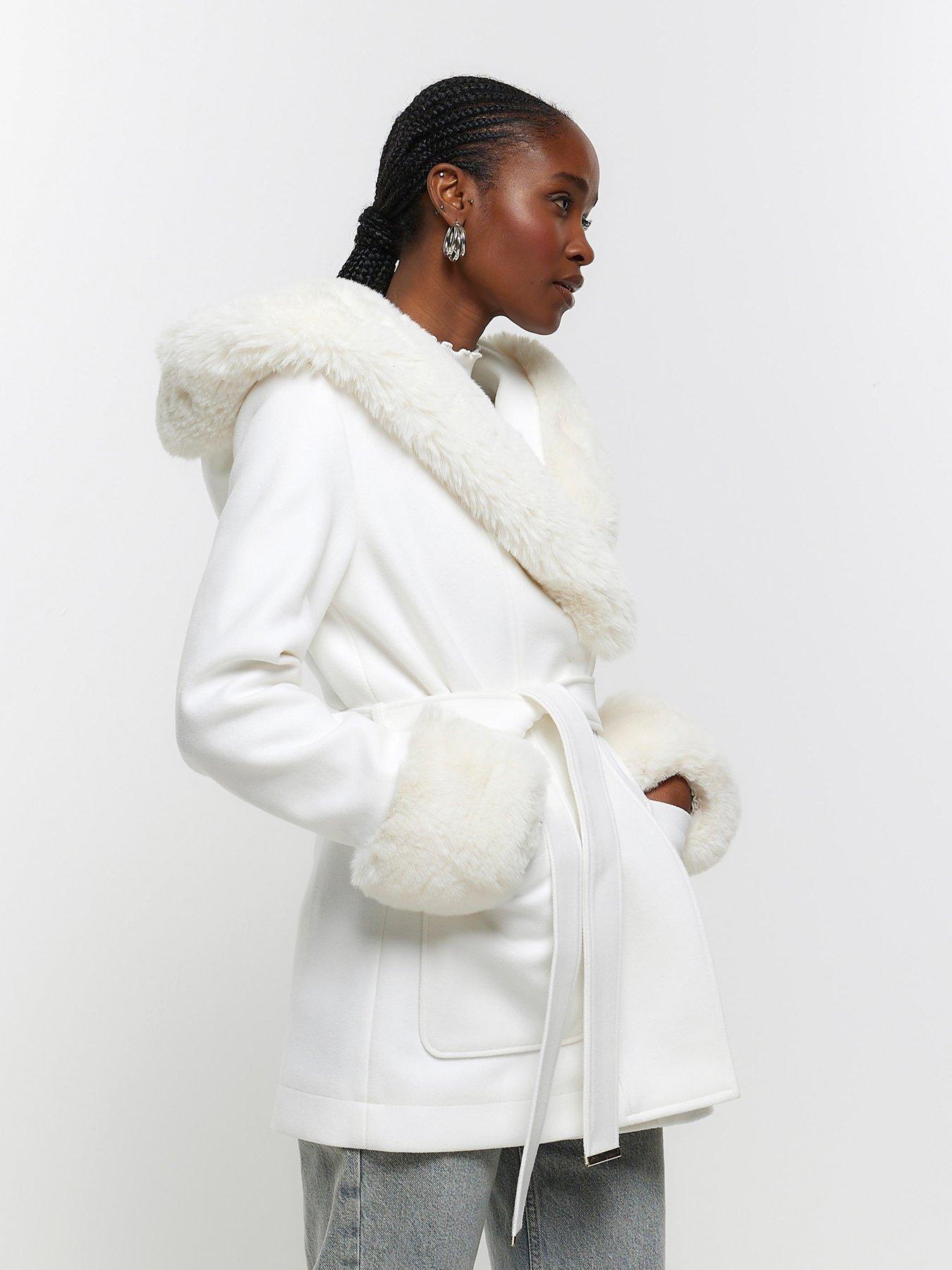 River island sale cream fur coat