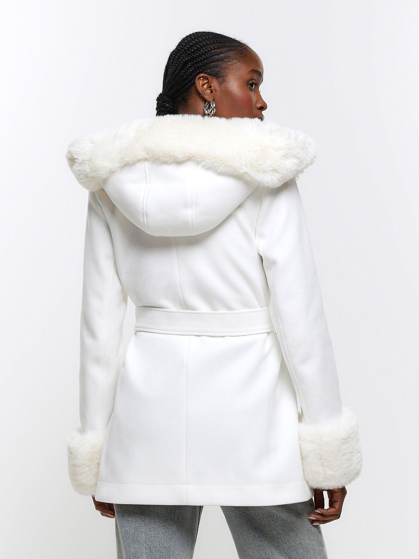 Faux Fur Belted Coat Cream