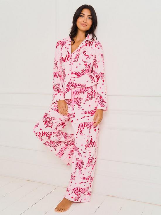 stillFront image of jim-jam-the-label-baby-fleece-tiger-print-pyjama-set-pink