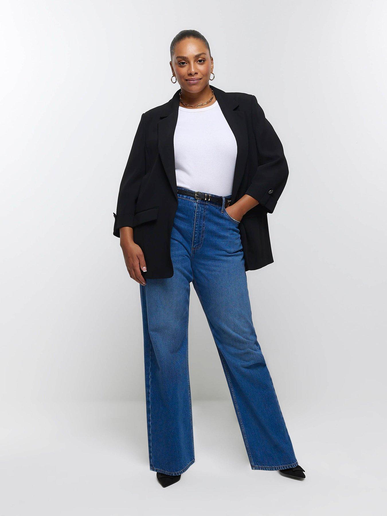 River Island Plus Turn Back Sleeve Blazer Black littlewoods
