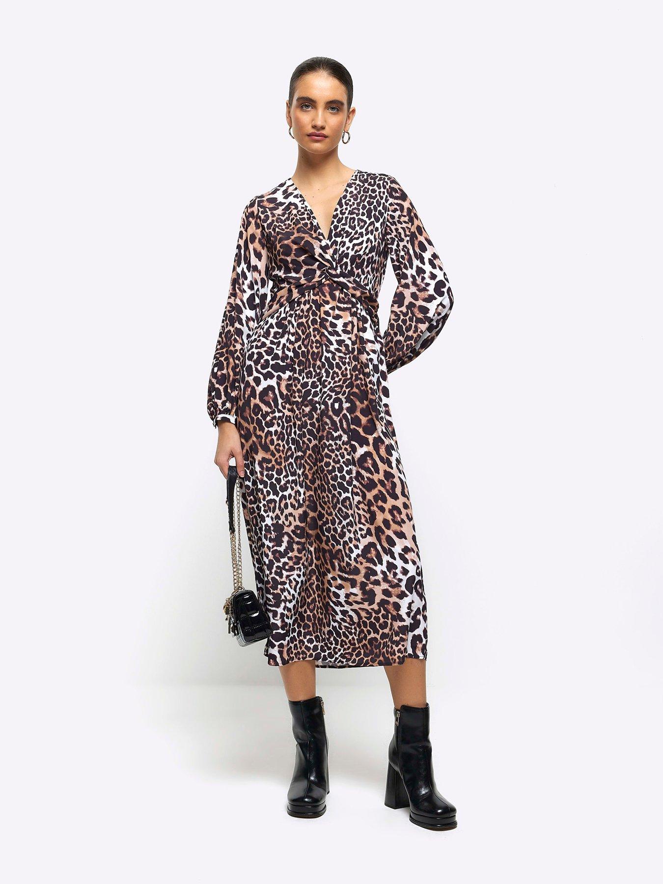 Knot Leopard Midi Dress Black