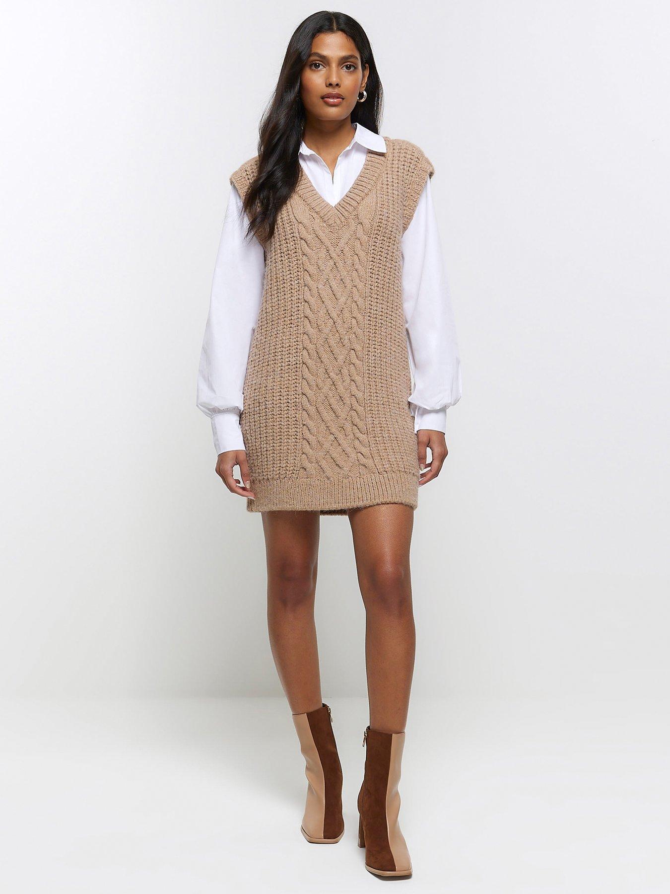 River Island Hybrid Knit Dress - Beige | littlewoods.com