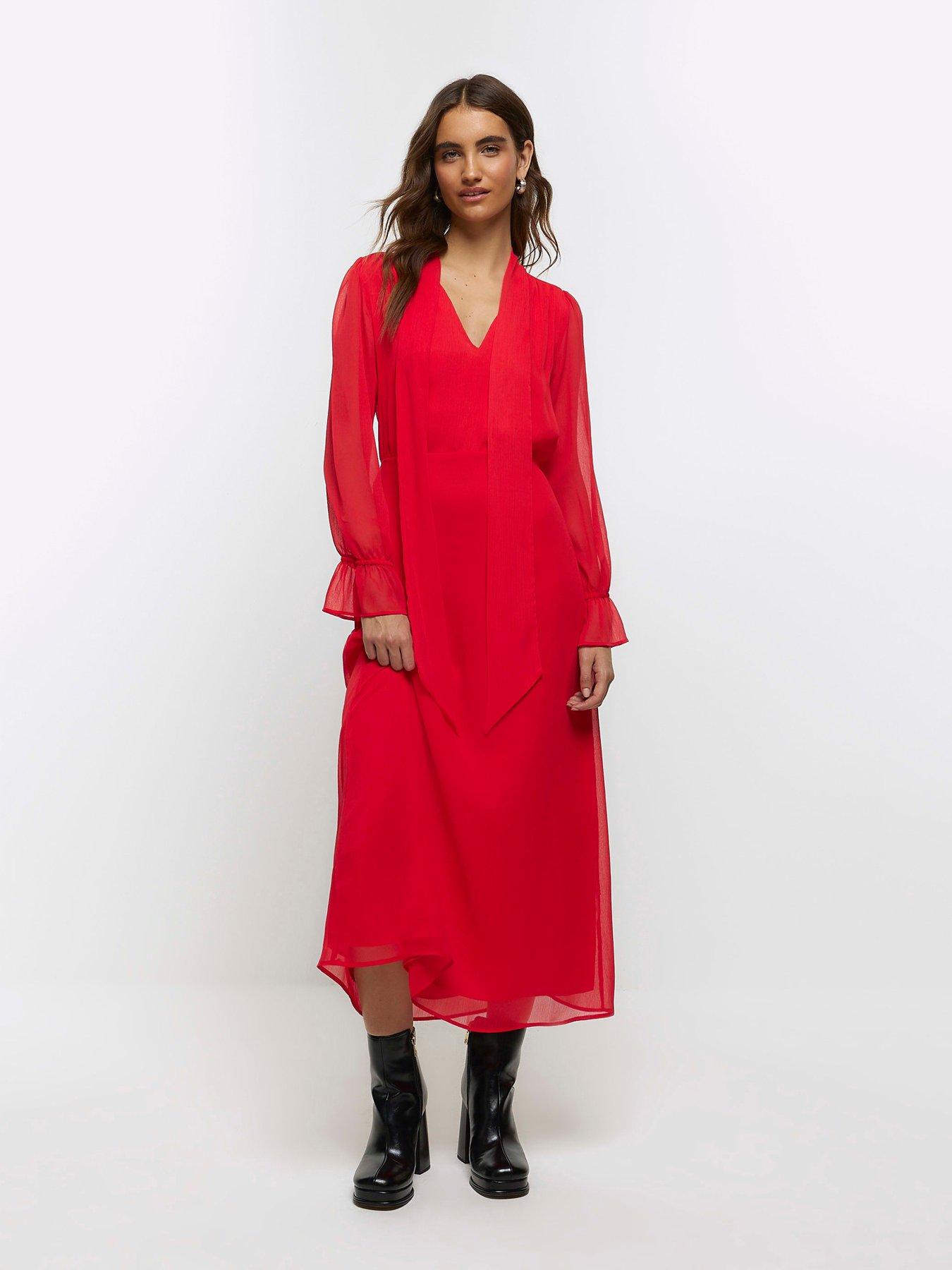 Monsoon Freya tiered shirt dress red 