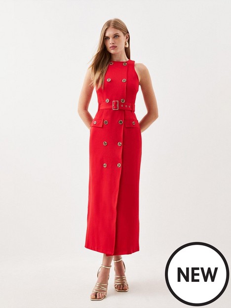 karen-millen-button-detail-belted-midi-dress-red