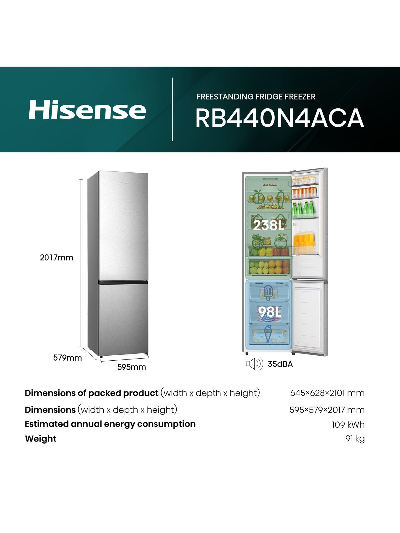  image of hisense-rb440n4aca-60cm-wide-total-no-frost-a-rating-freestanding-fridge-freezer-stainless-steel
