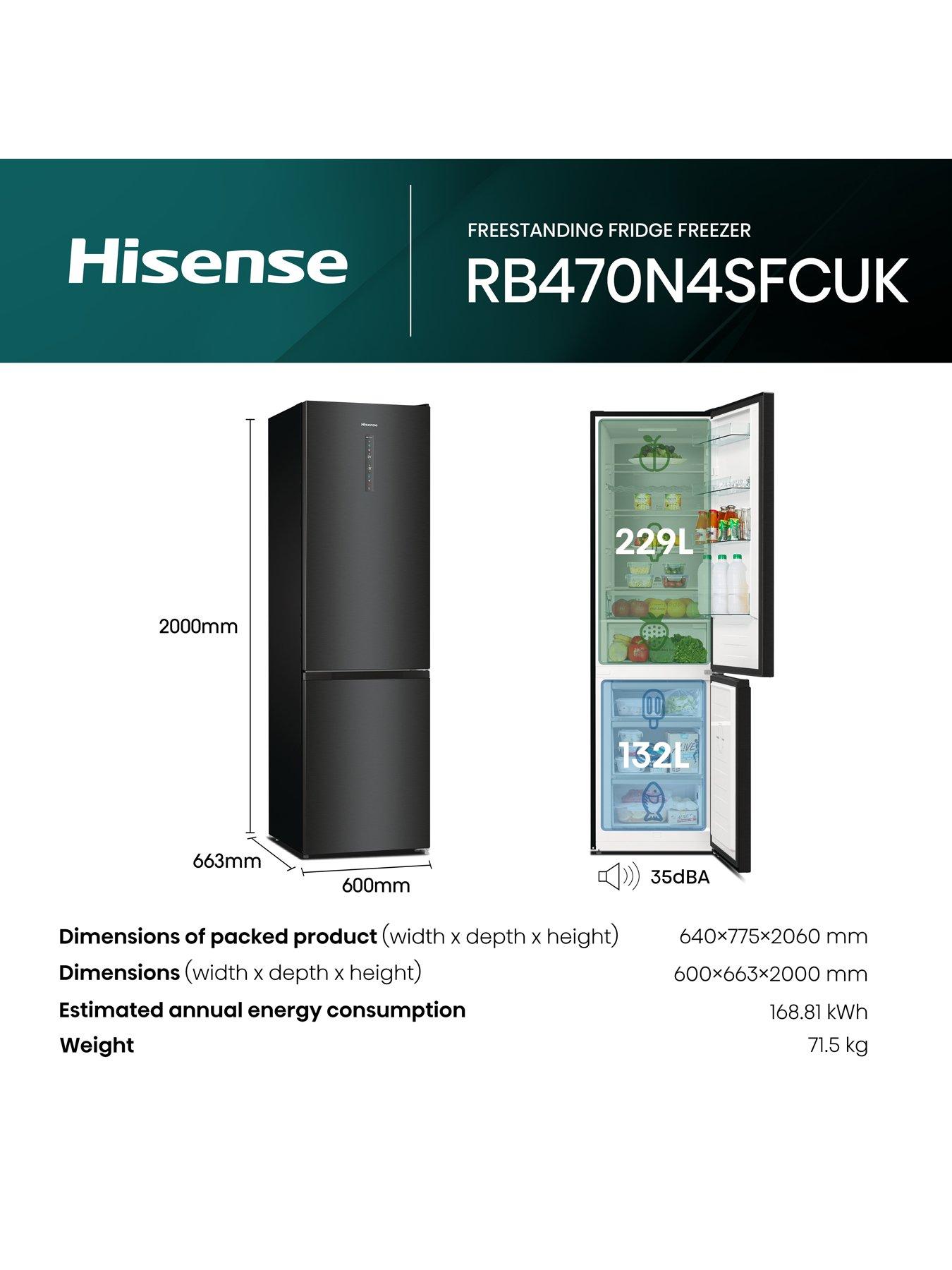  image of hisense-rb470n4sfcuk-60cm-wide-total-no-frost-c-rating-freestanding-fridge-freezer-black-stainless-steel