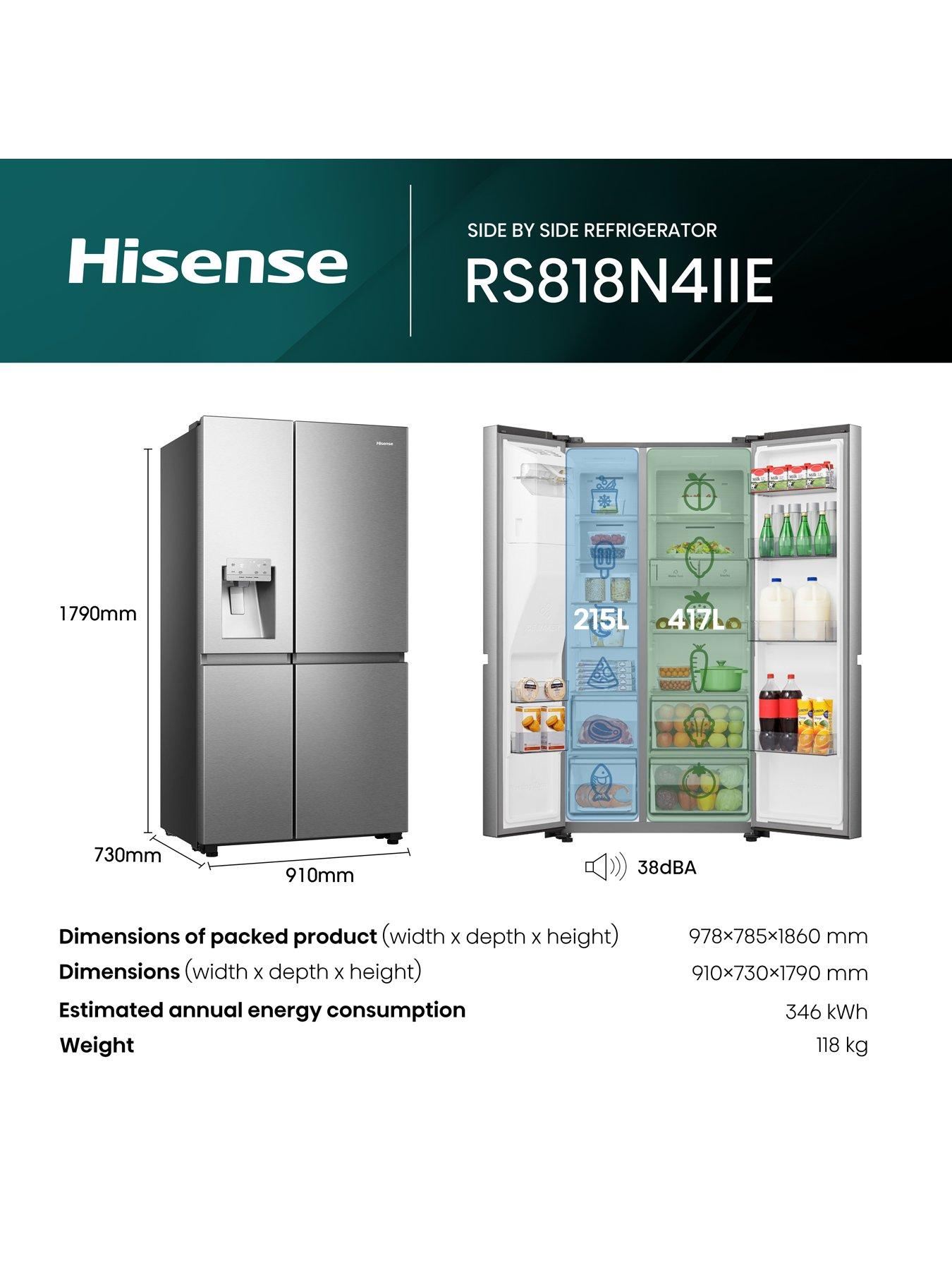  image of hisense-rs818n4iie-pureflat-infinite-series-90cm-wide-side-by-side-american-fridge-freezer-stainless-steel