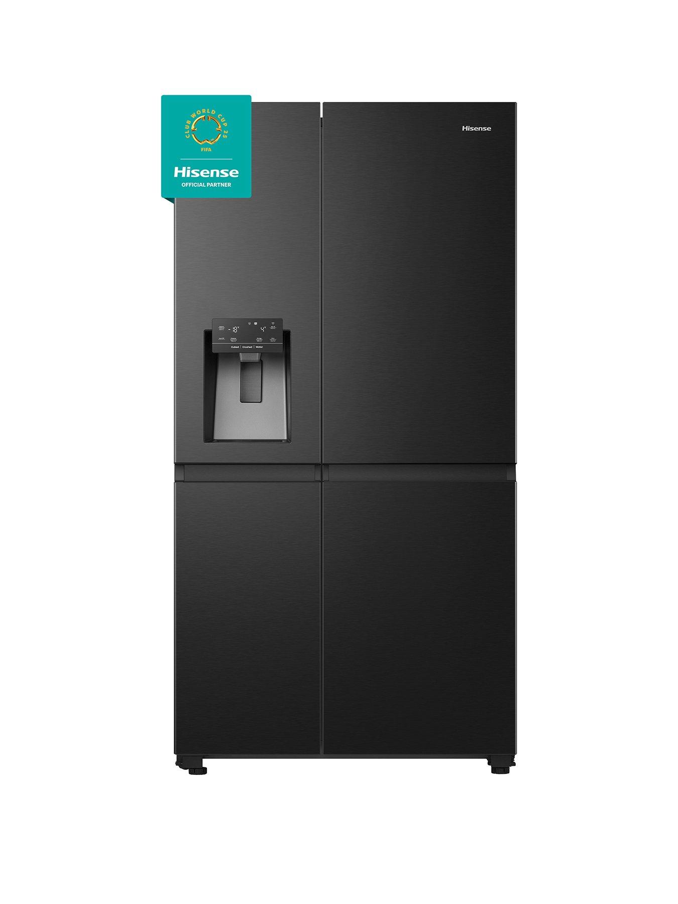 front image of hisense-rs818n4ife-pureflat-infinite-series-90cm-wide-side-by-side-american-fridge-freezer-black-stainless-steel