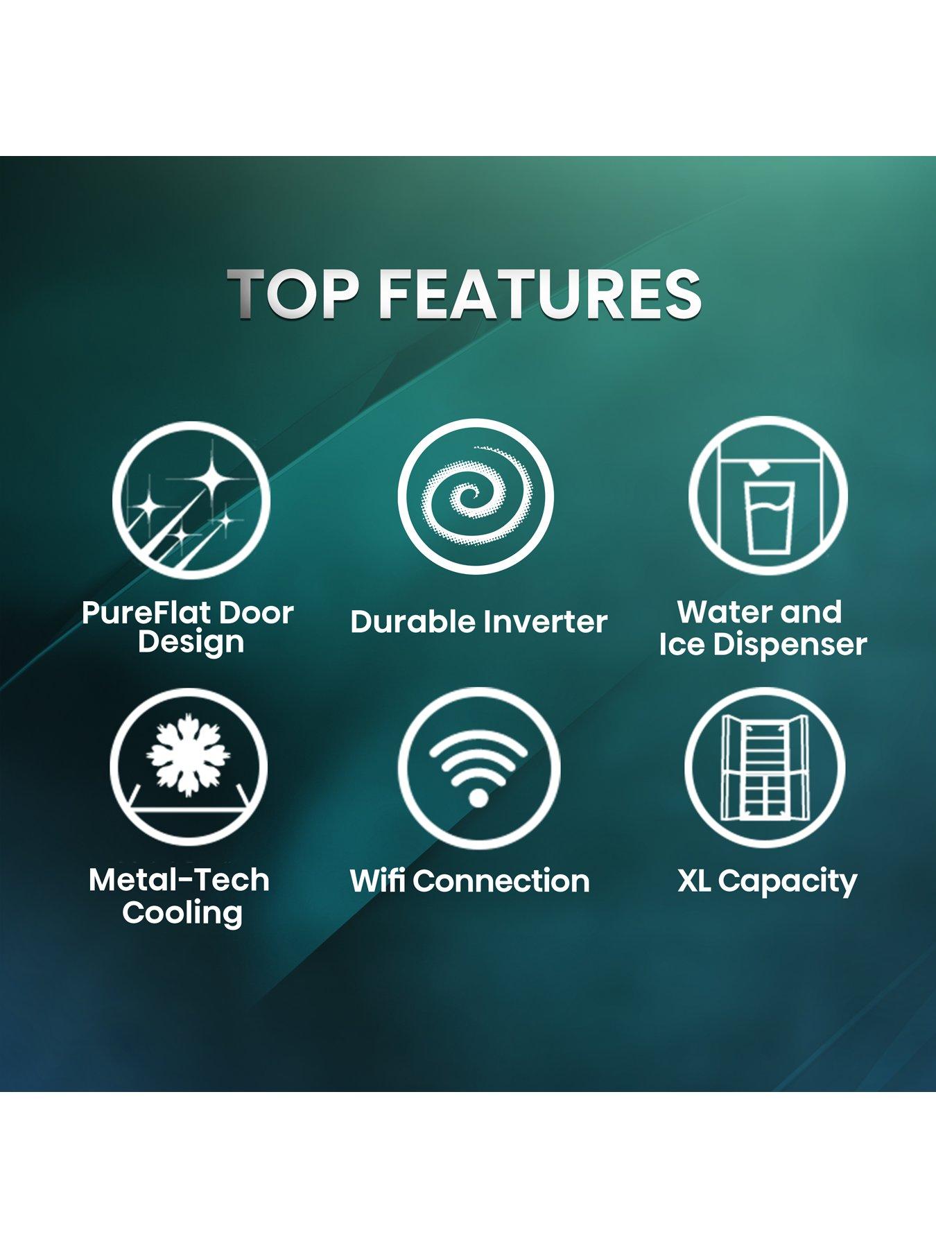  image of hisense-rs818n4ife-pureflat-infinite-series-90cm-wide-side-by-side-american-fridge-freezer-black-stainless-steel