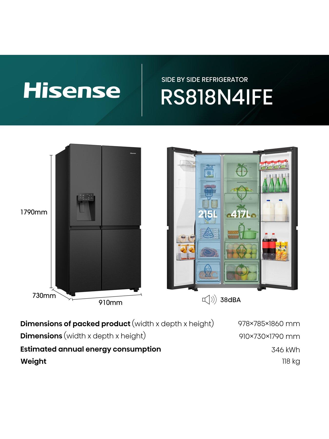  image of hisense-rs818n4ife-pureflat-infinite-series-90cm-wide-side-by-side-american-fridge-freezer-black-stainless-steel