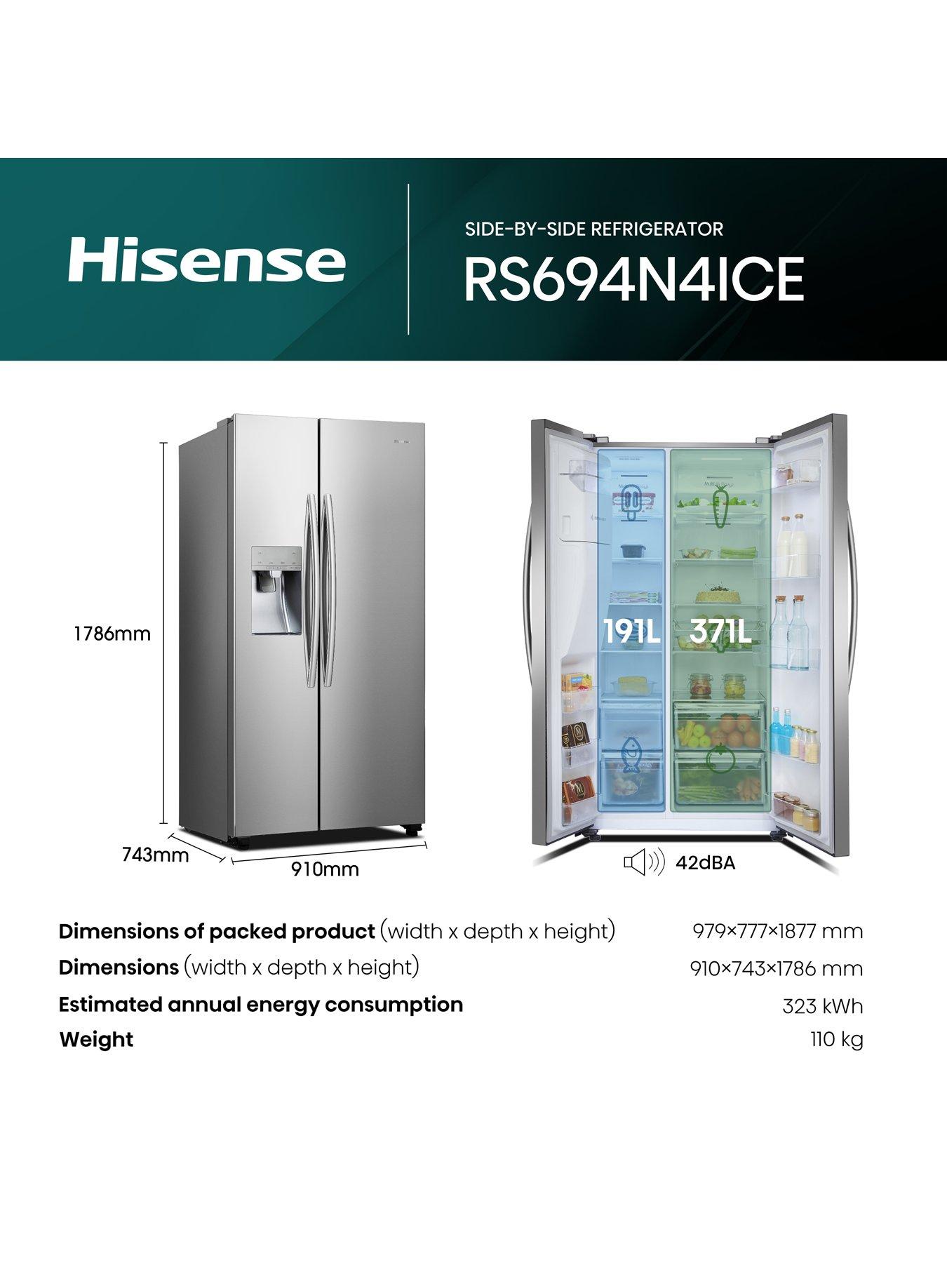  image of hisense-rs694n4ice-90cm-wide-side-by-side-water-and-ice-american-fridge-freezer-stainless-steel