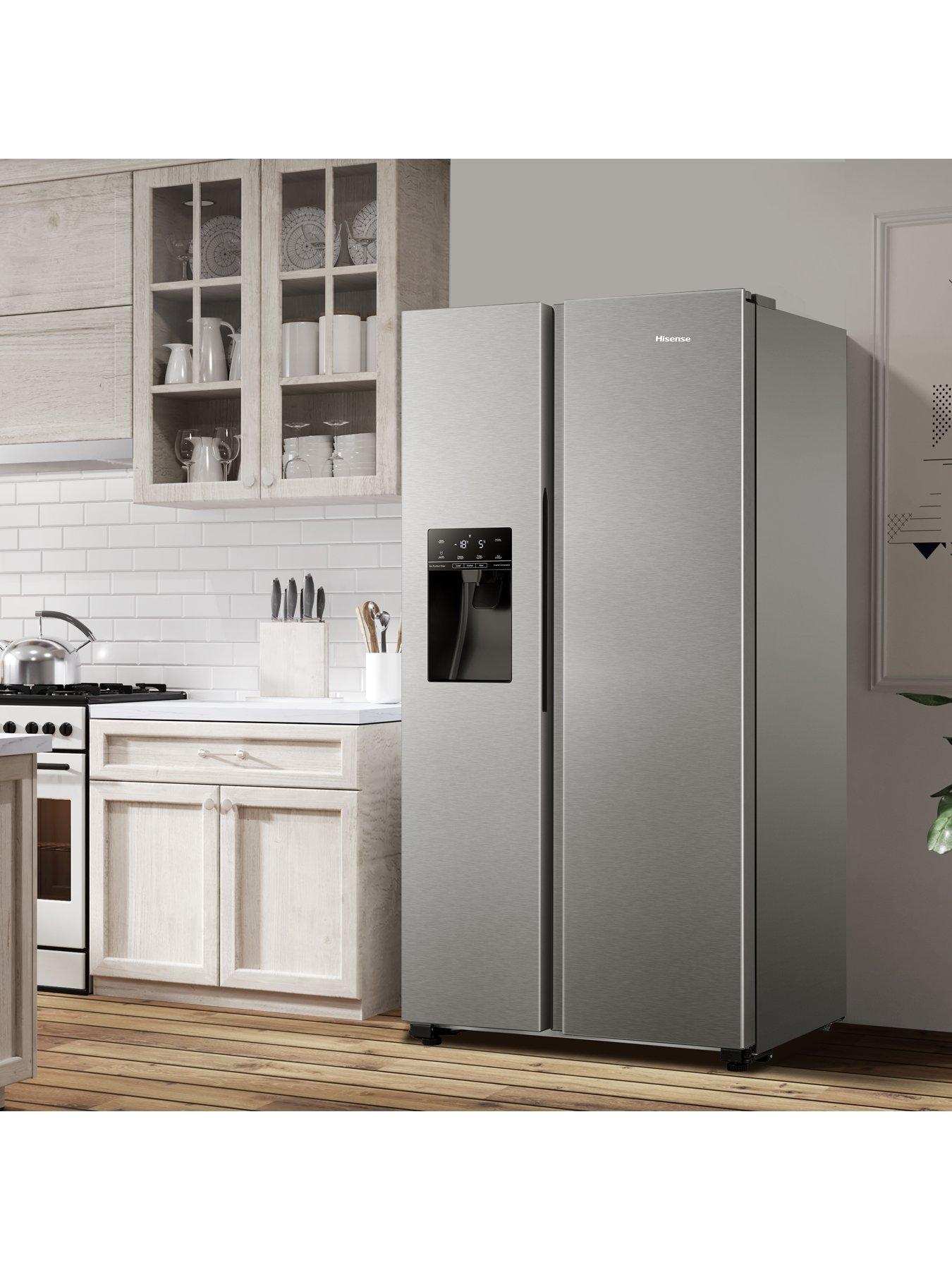  image of hisense-rs694n4tie-90cm-wide-side-by-side-non-plumbed-water-and-ice-american-fridge-freezer-stainless-steel