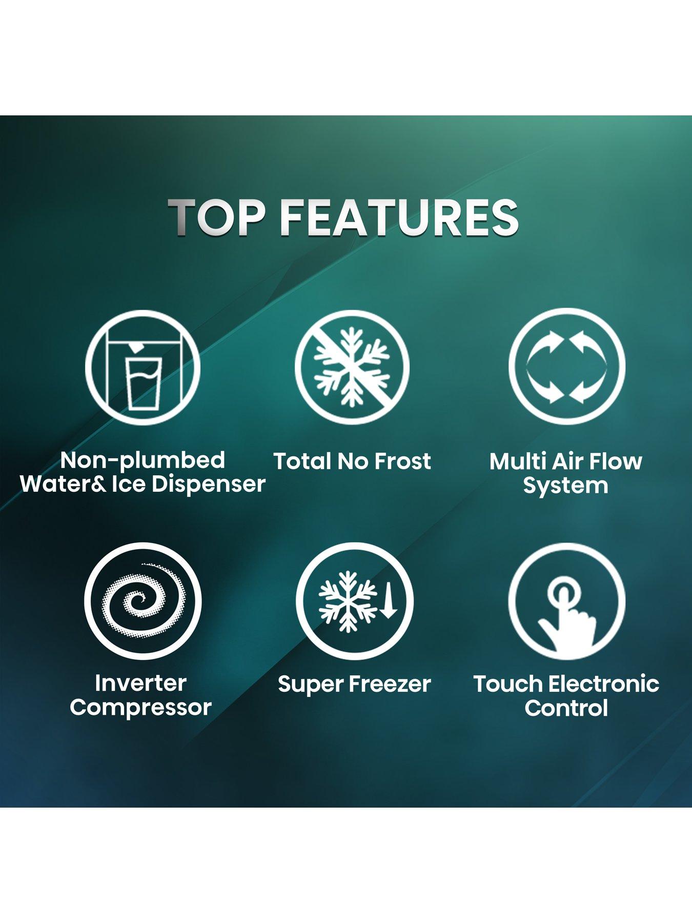  image of hisense-rs694n4tbe-90cm-wide-side-by-side-non-plumbed-water-and-ice-american-fridge-freezer-black