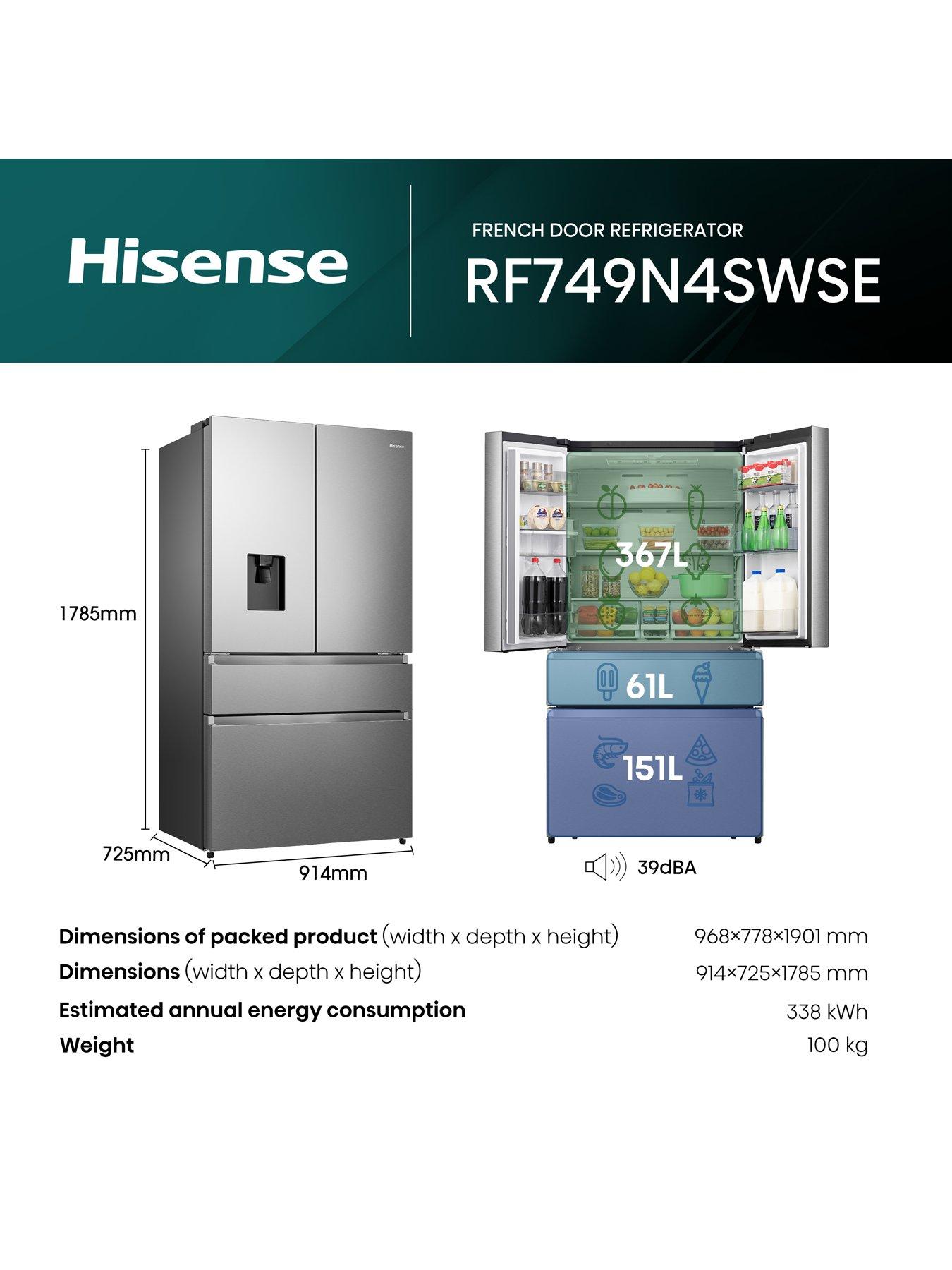  image of hisense-rf749n4swse-pureflat-90cm-french-door-american-fridge-freezer-stainless-steel