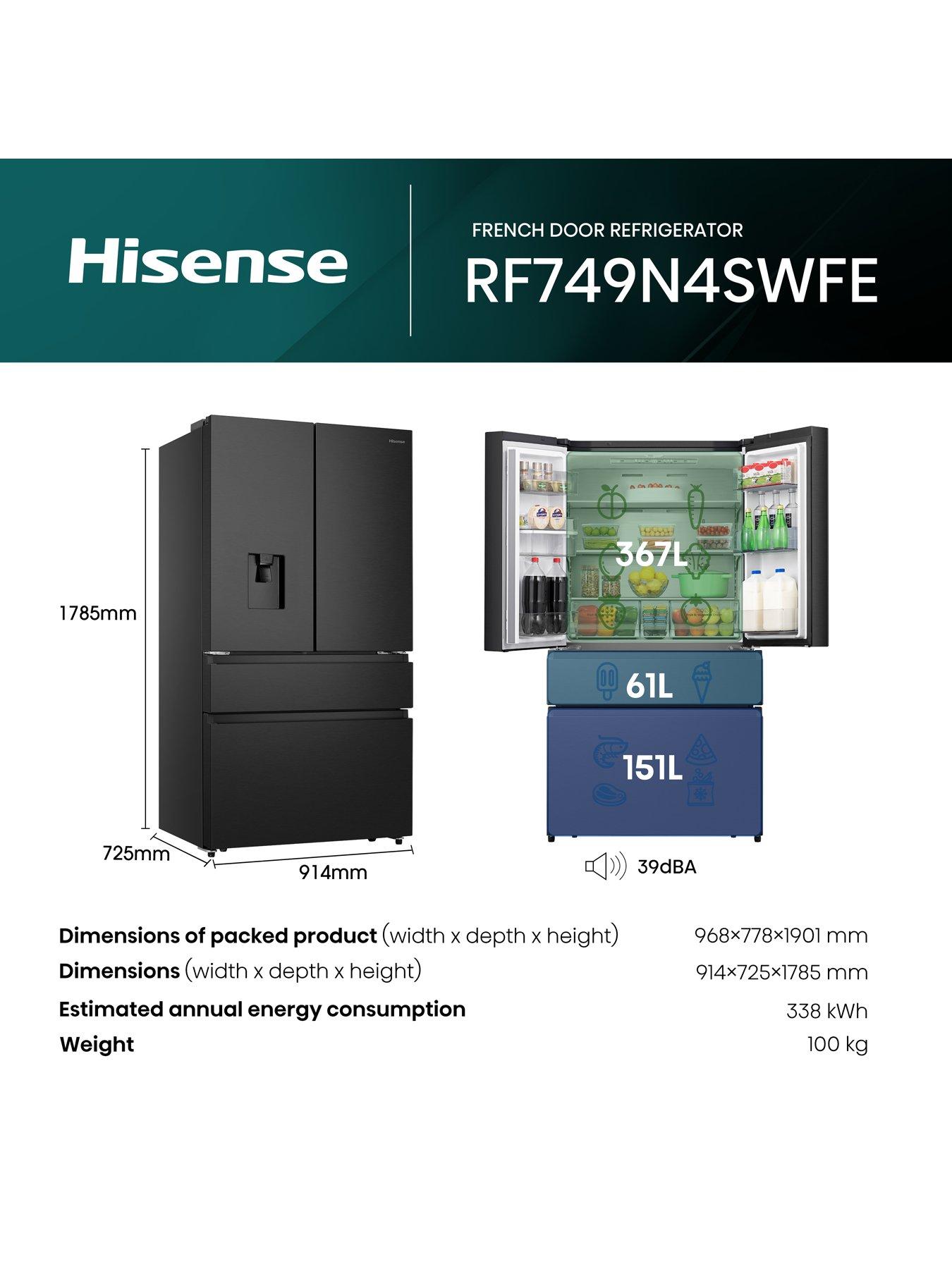  image of hisense-rf749n4swfe-pureflat-90cm-french-door-american-fridge-freezer-black-stainless-steel