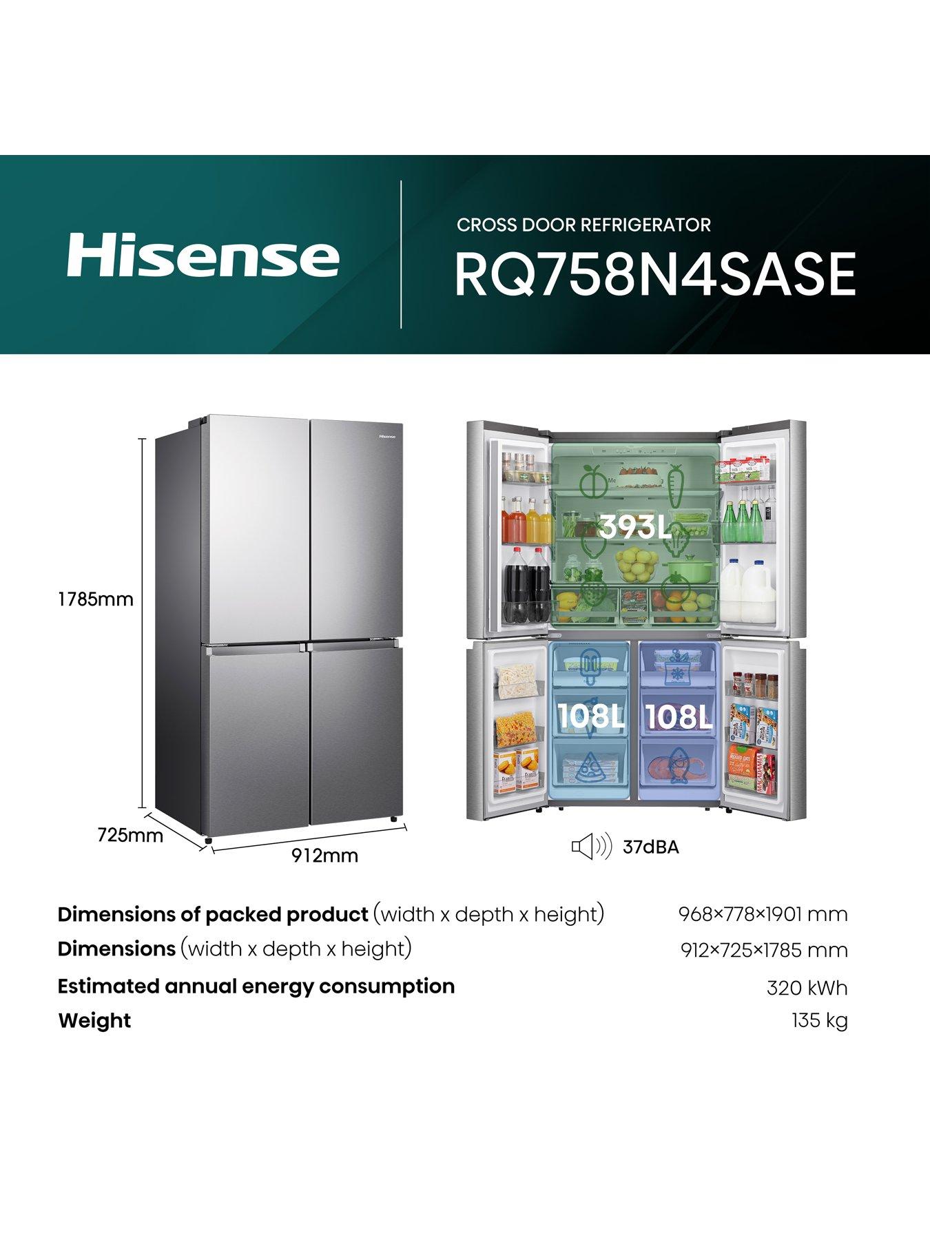  image of hisense-rq758n4sase-pureflat-90cm-cross-door-american-fridge-freezer-stainless-steel