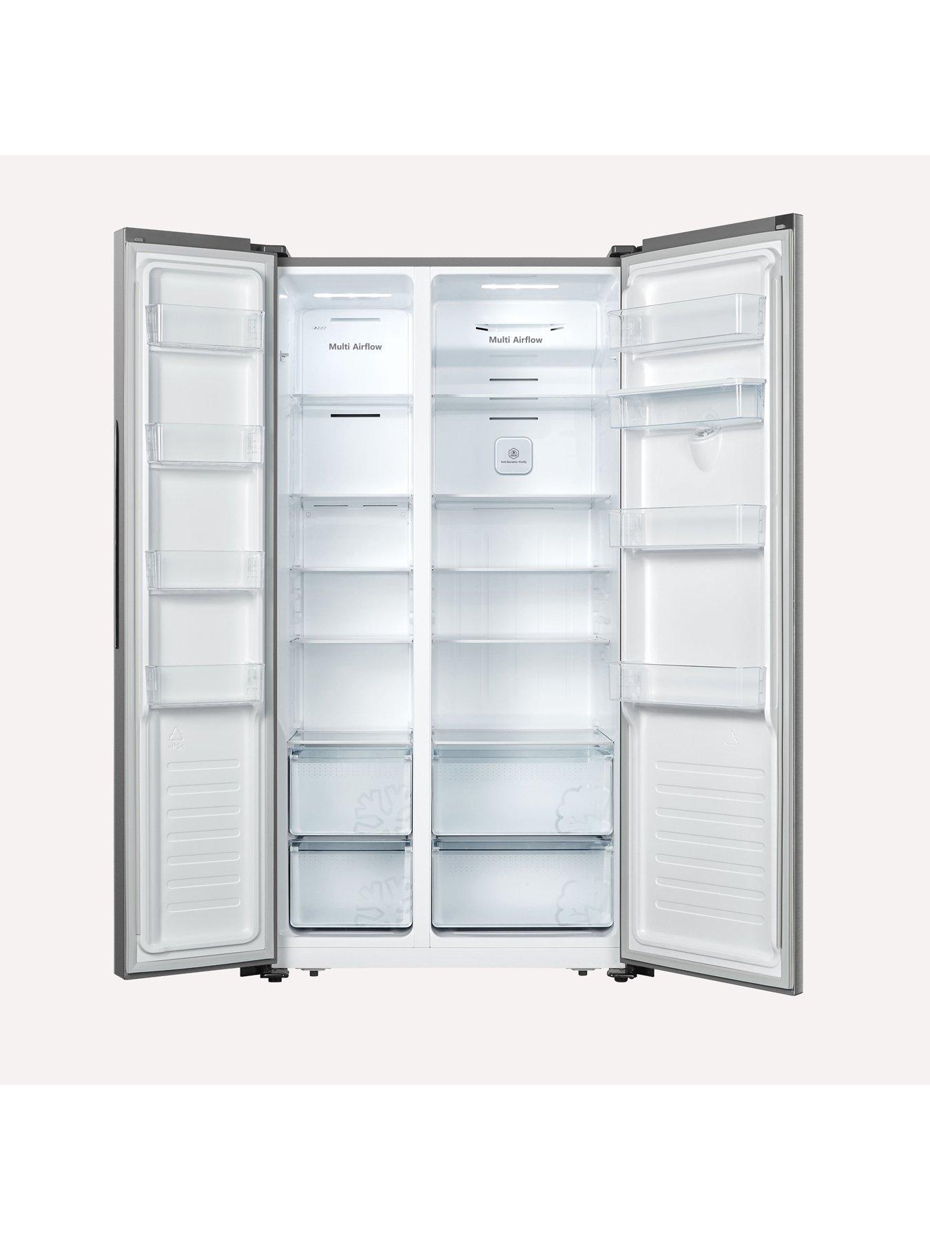  image of fridgemaster-ms91520des-90cm-wide-side-by-side-american-style-fridge-freezer-silver