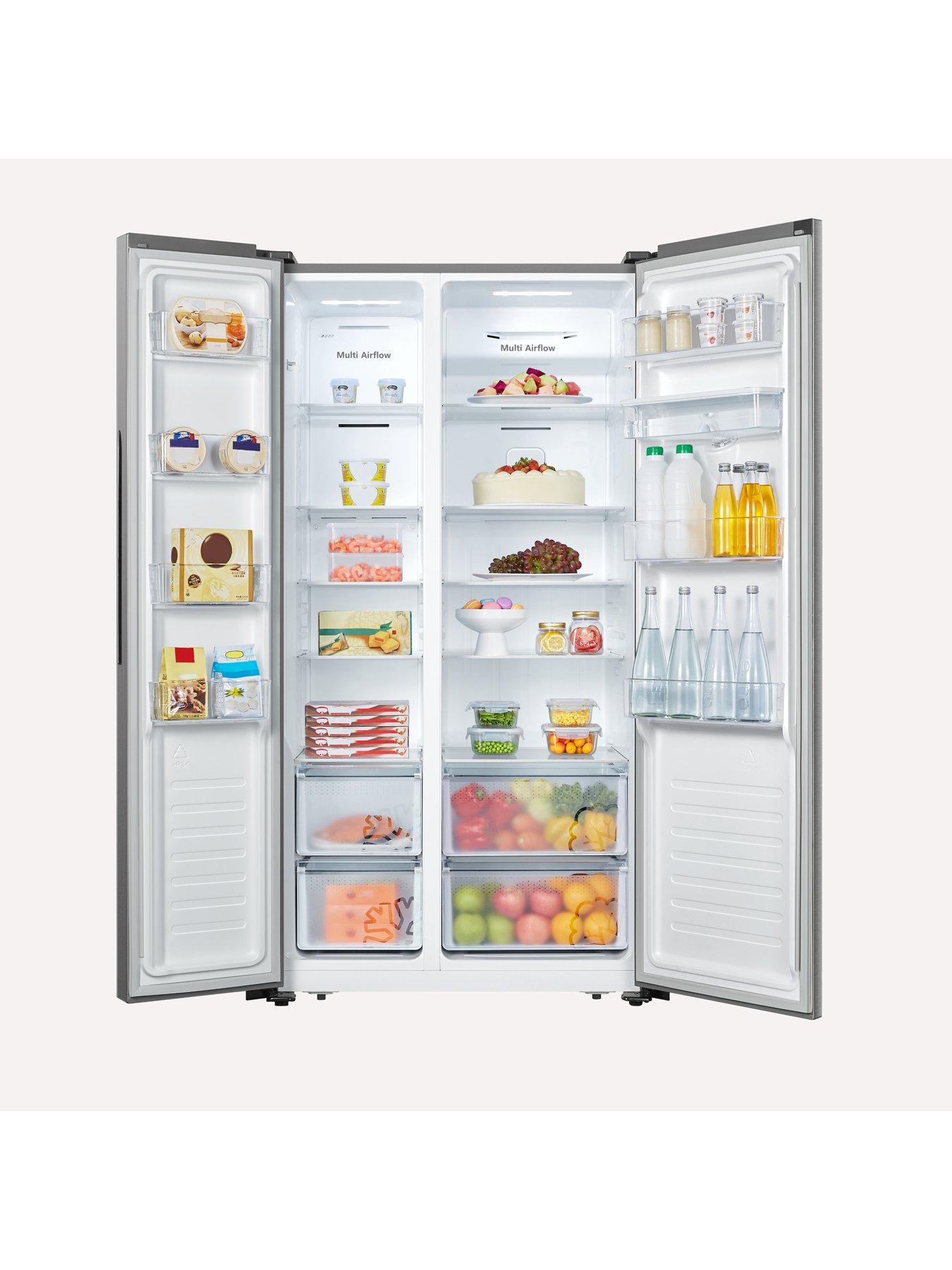  image of fridgemaster-ms91520des-90cm-wide-side-by-side-american-style-fridge-freezer-silver