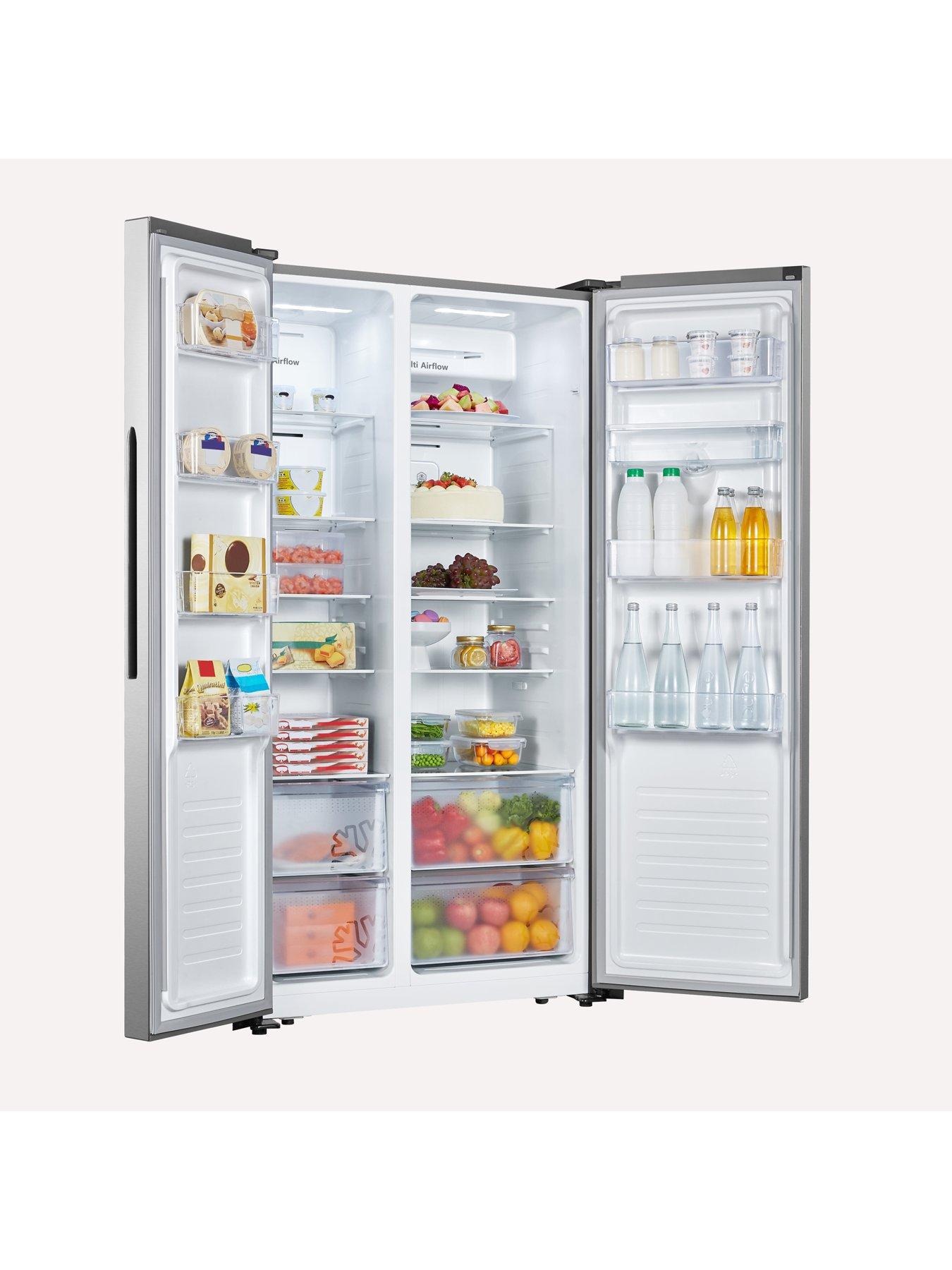  image of fridgemaster-ms91520des-90cm-wide-side-by-side-american-style-fridge-freezer-silver